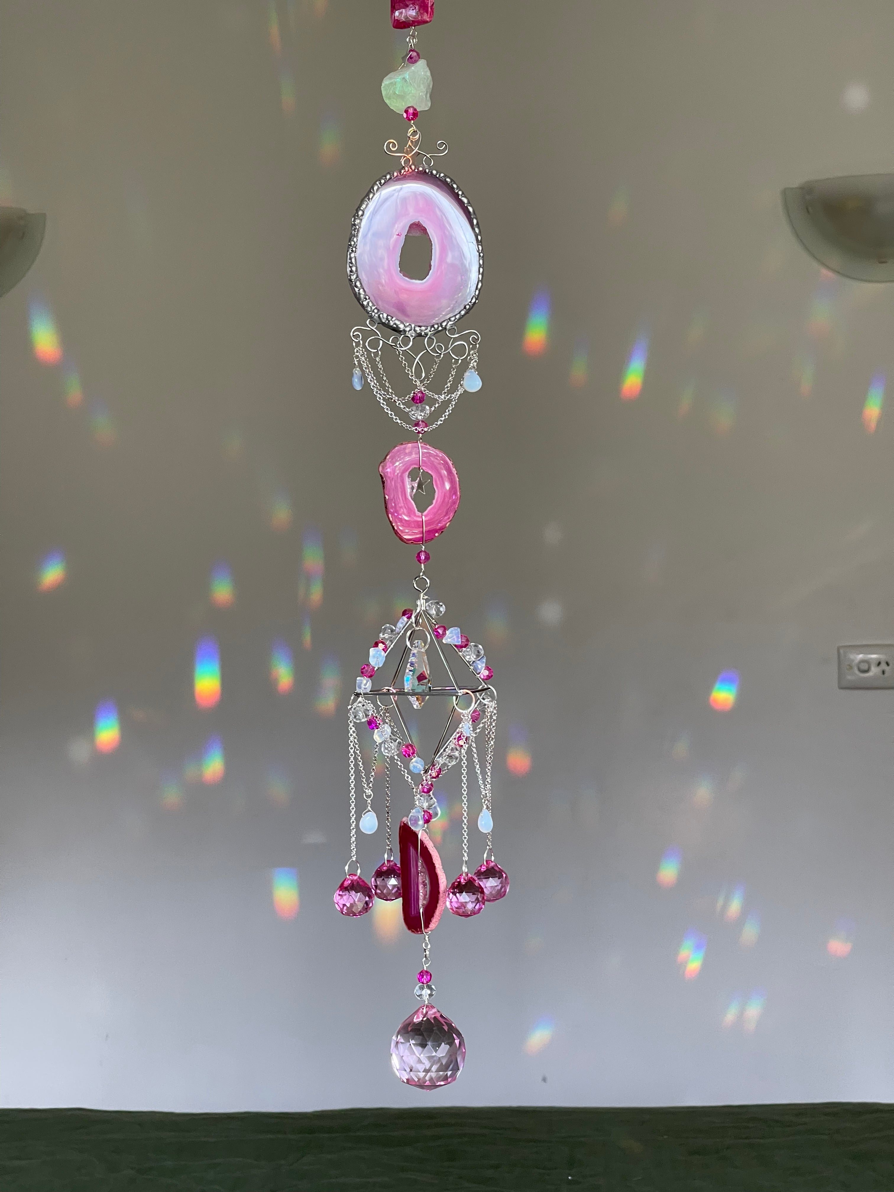 Large Pink Agate & Aura Statement Suncatcher