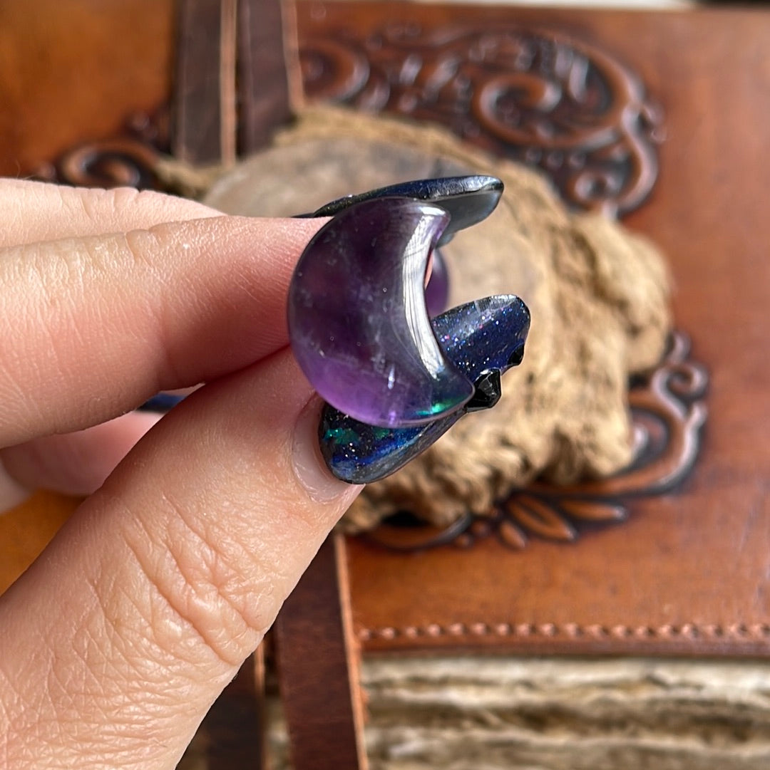 Purple Fluorite Moon 🌙 Stud Earrings