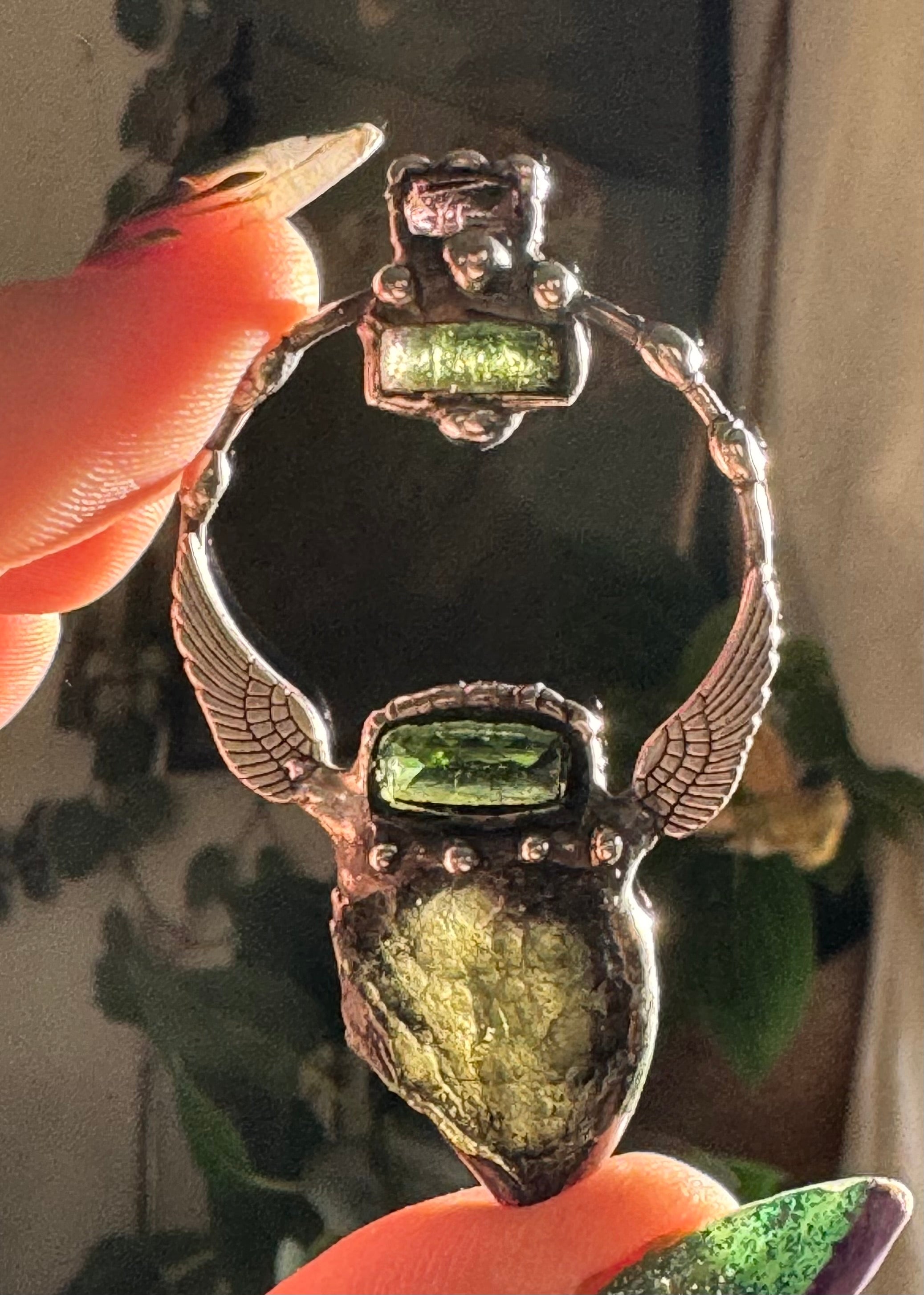 Moldavite & Faceted Wings Of Eternity Pendant