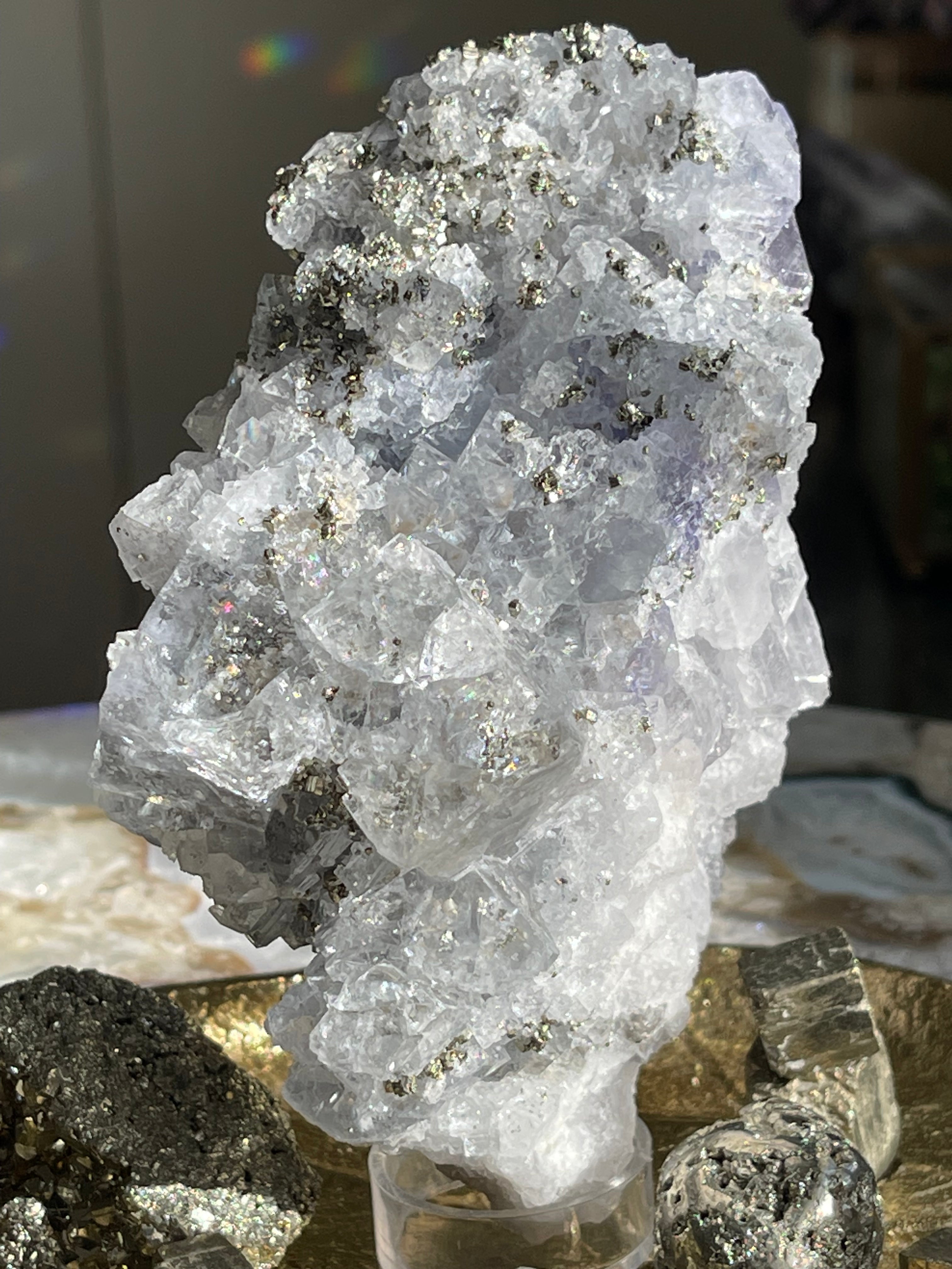 Large Collectors Rare Blue Fluorite With Pyrite Cluster
