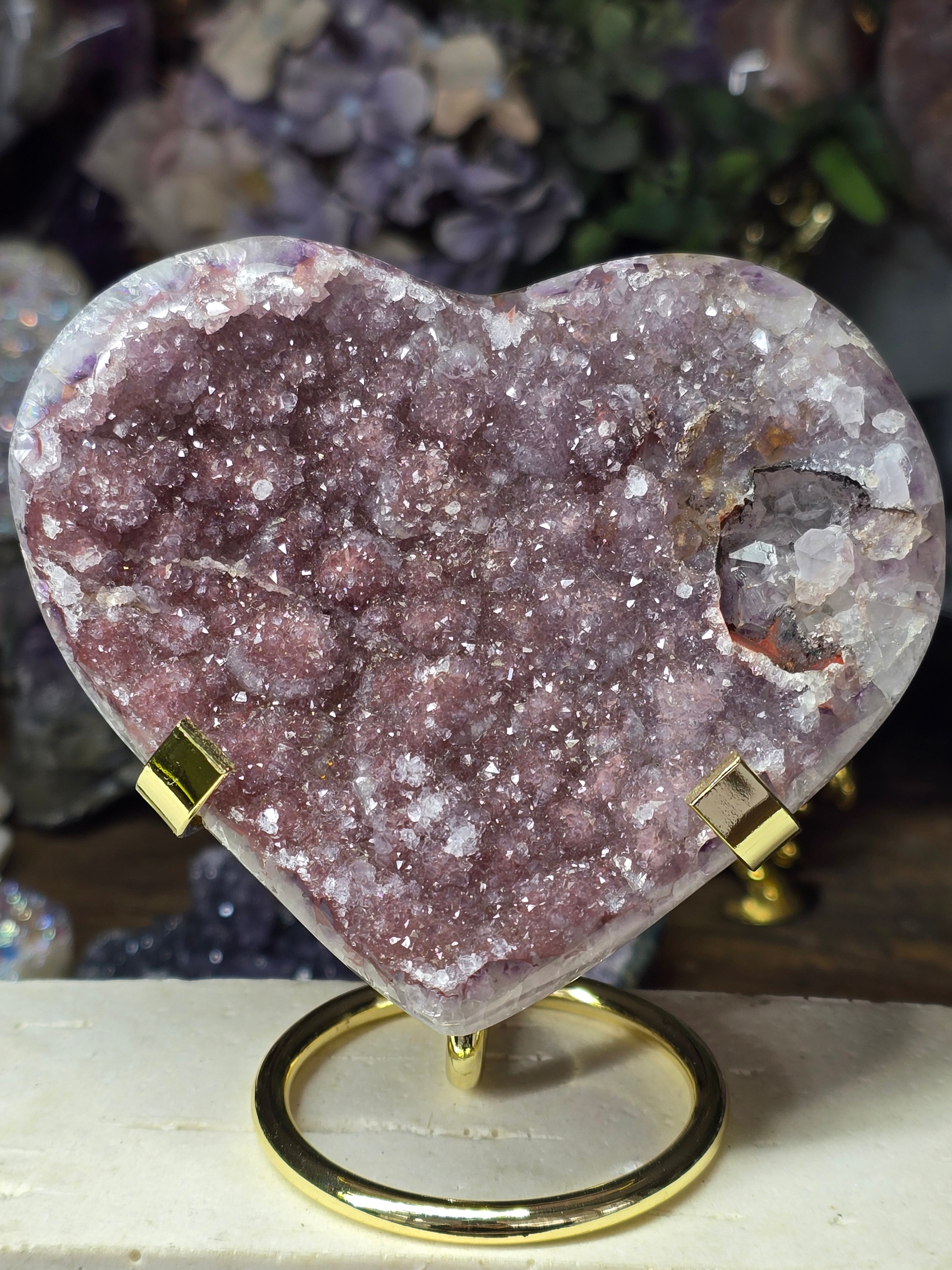 Rainbow Amethyst Heart Carving