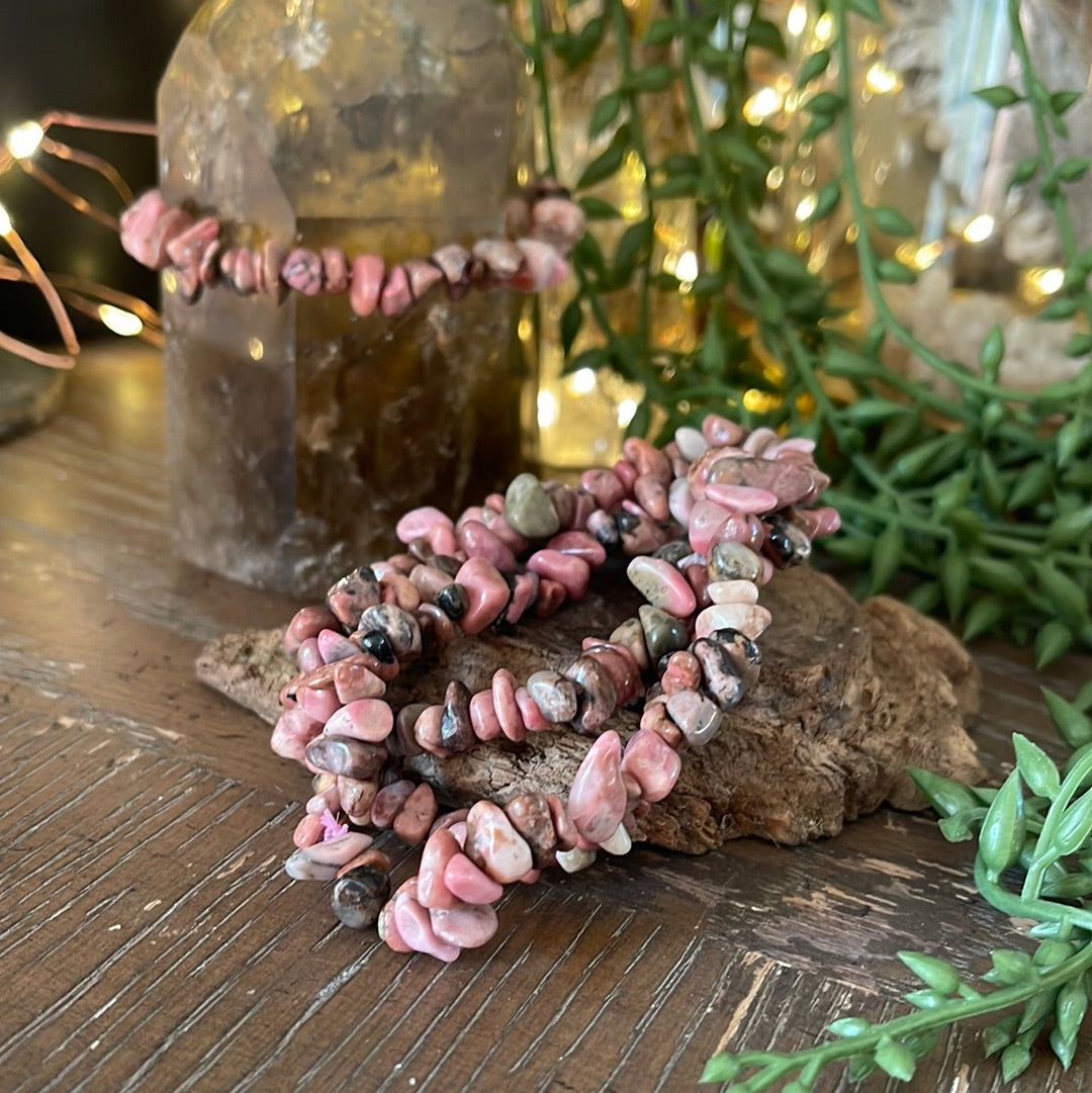 Rhodonite Semi-Precious Chip Bracelet