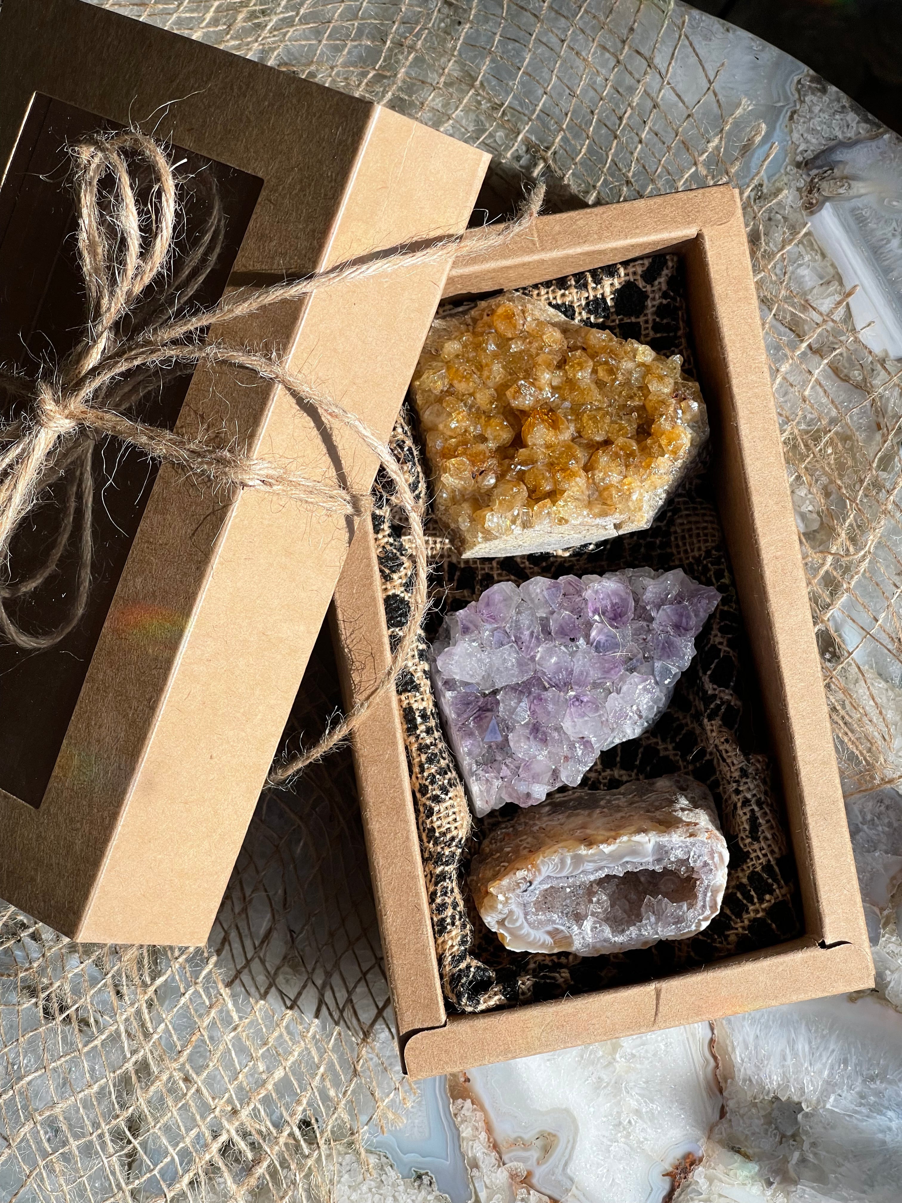Amethyst, Citrine & Agate  Cluster Mystery Gift Box | Australia | Crystal Collection | Gift Set