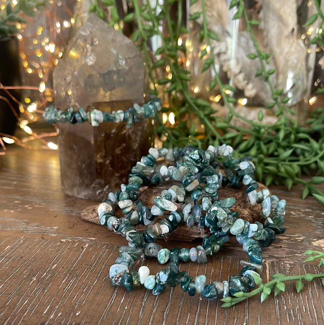 Moss Agate Semi-Precious Chip Bracelet