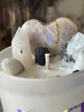 Moonstone & Black Tourmaline Hidden Treasure Crystal Infused Candle | Hidden Jewellery Inside