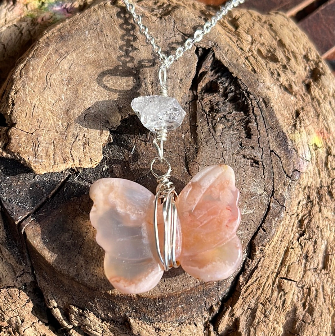 Gemstone Butterfly & Herkimer Diamond 🦋 Necklace
