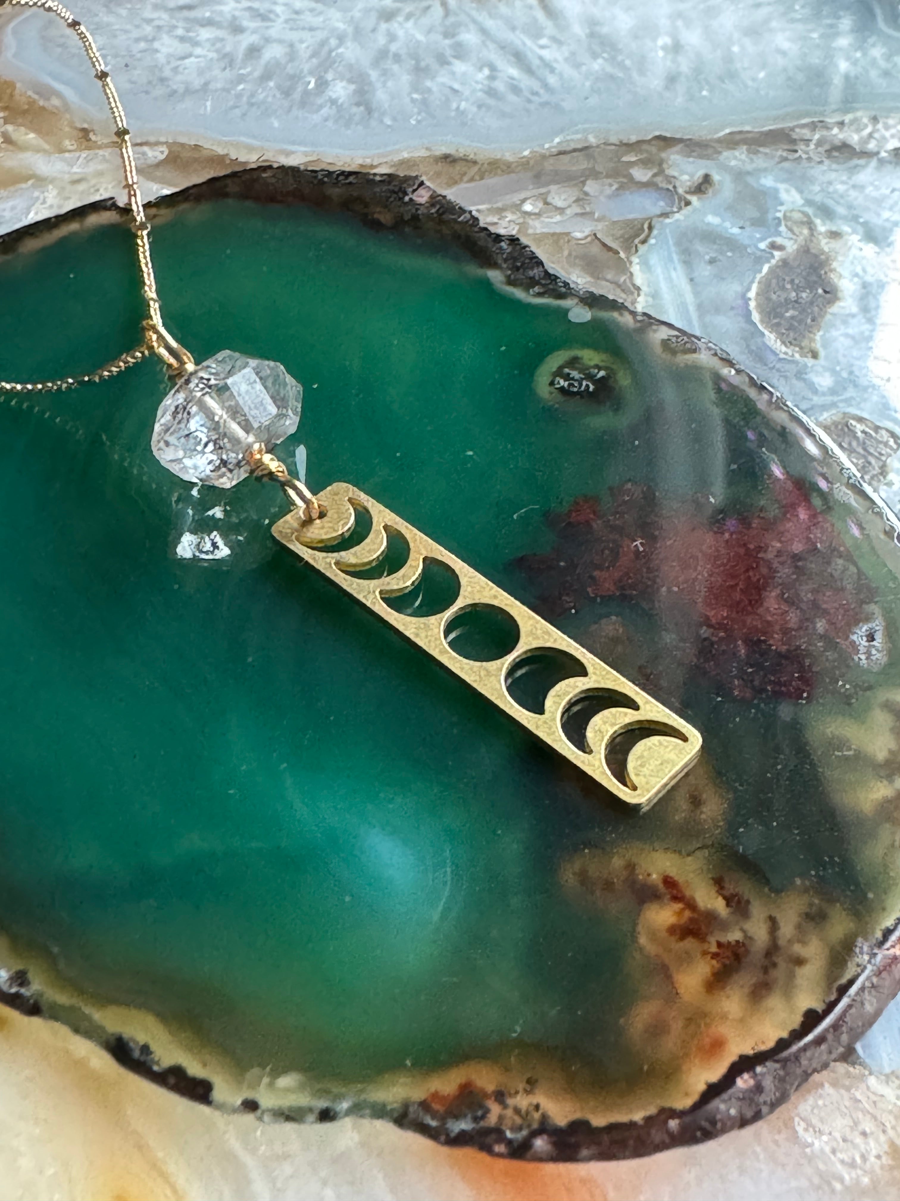 Gold Moon Phase & Herkimer Diamond Necklace