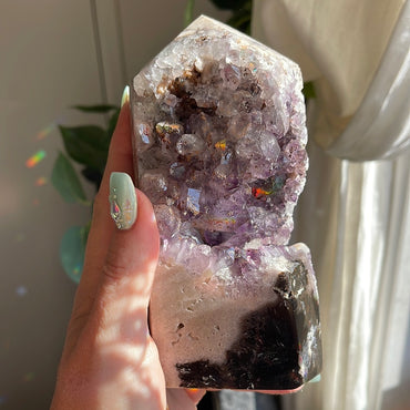 Pink Amethyst Tower With Druzy Cave