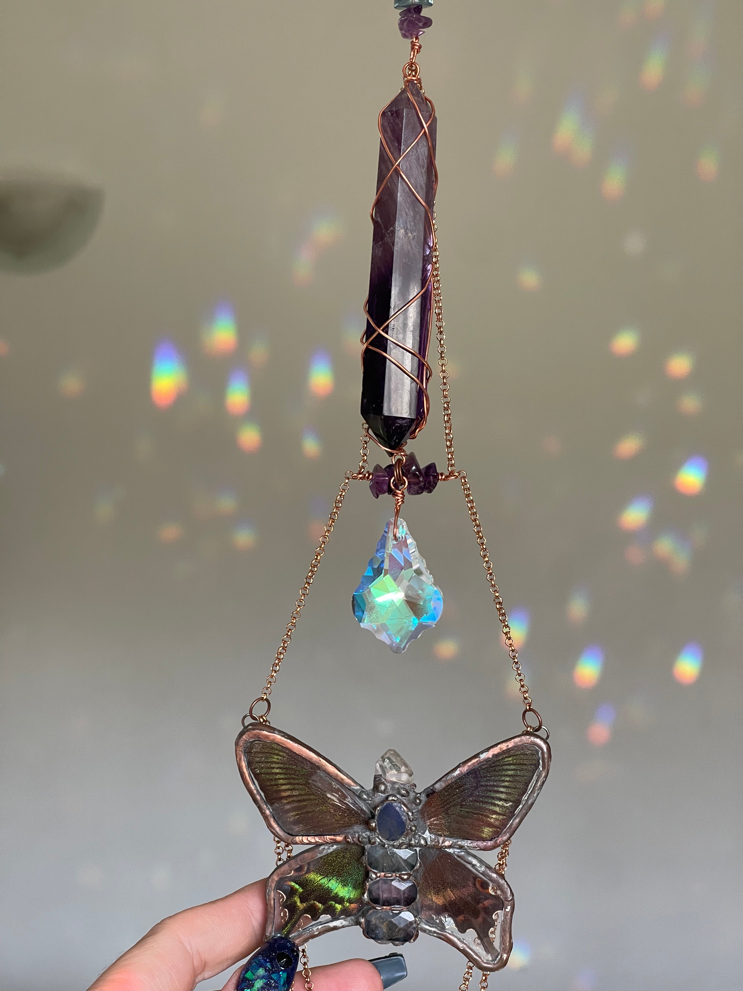 Real Butterfly & Opal Suncatcher