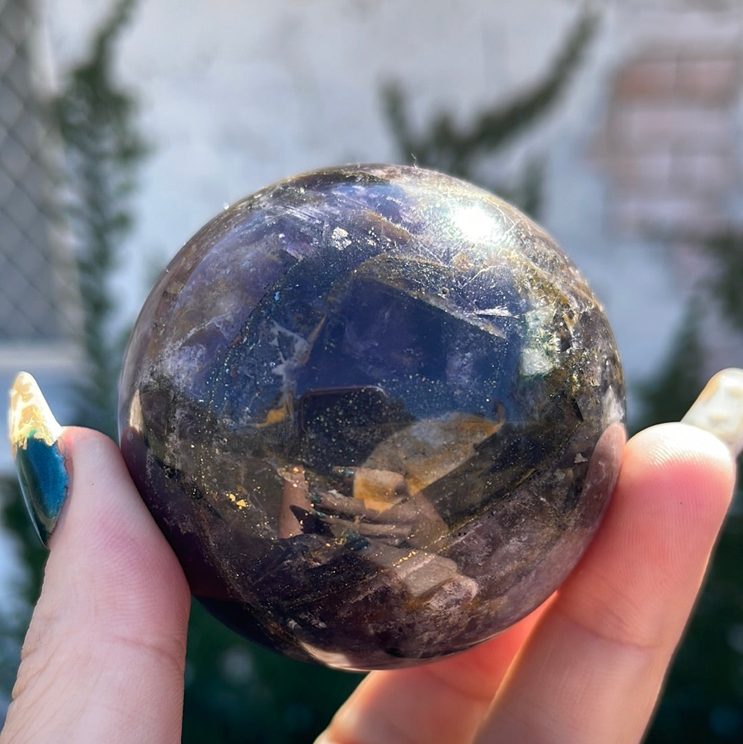 Rare Fluorite Sphere With Pyrite Inclusions