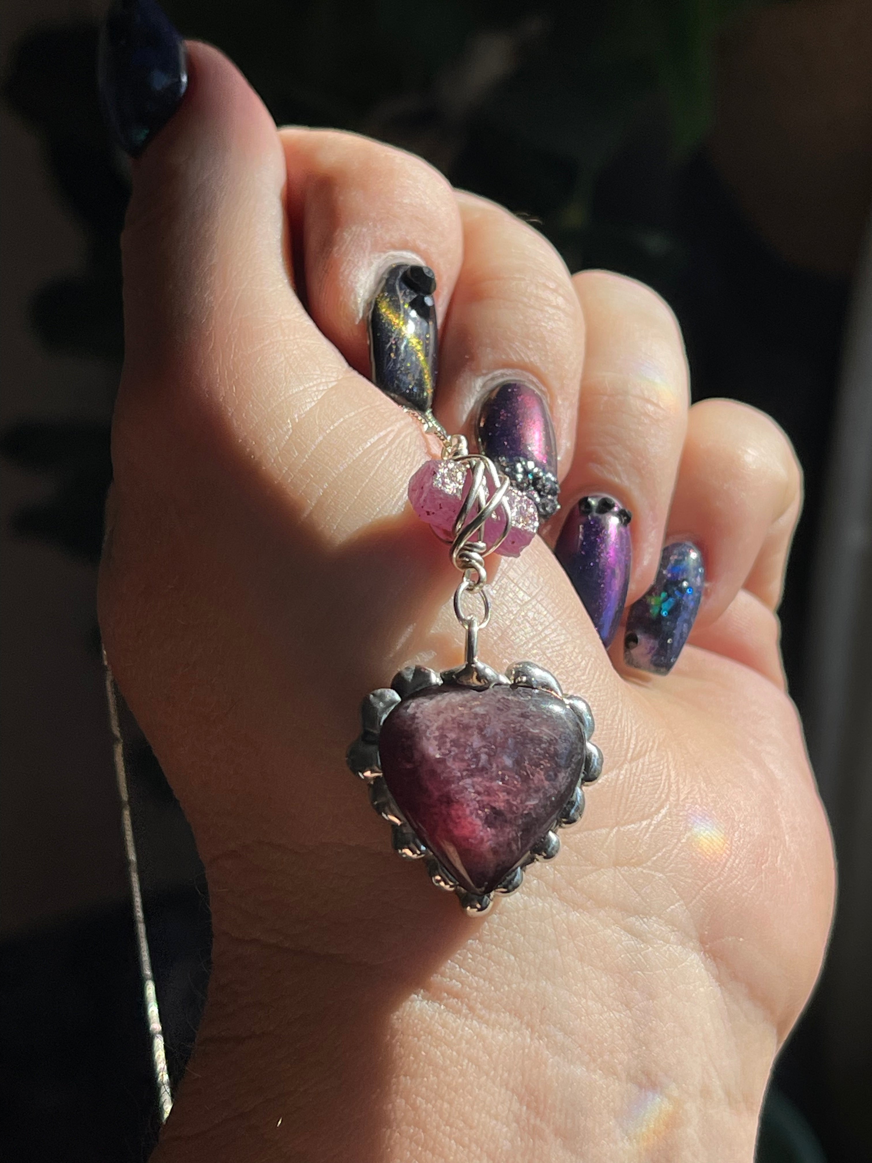 Rare Purple Mica & Raw Ruby Crystal Necklace