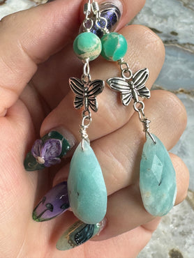 Amazonite & Butterfly Earrings