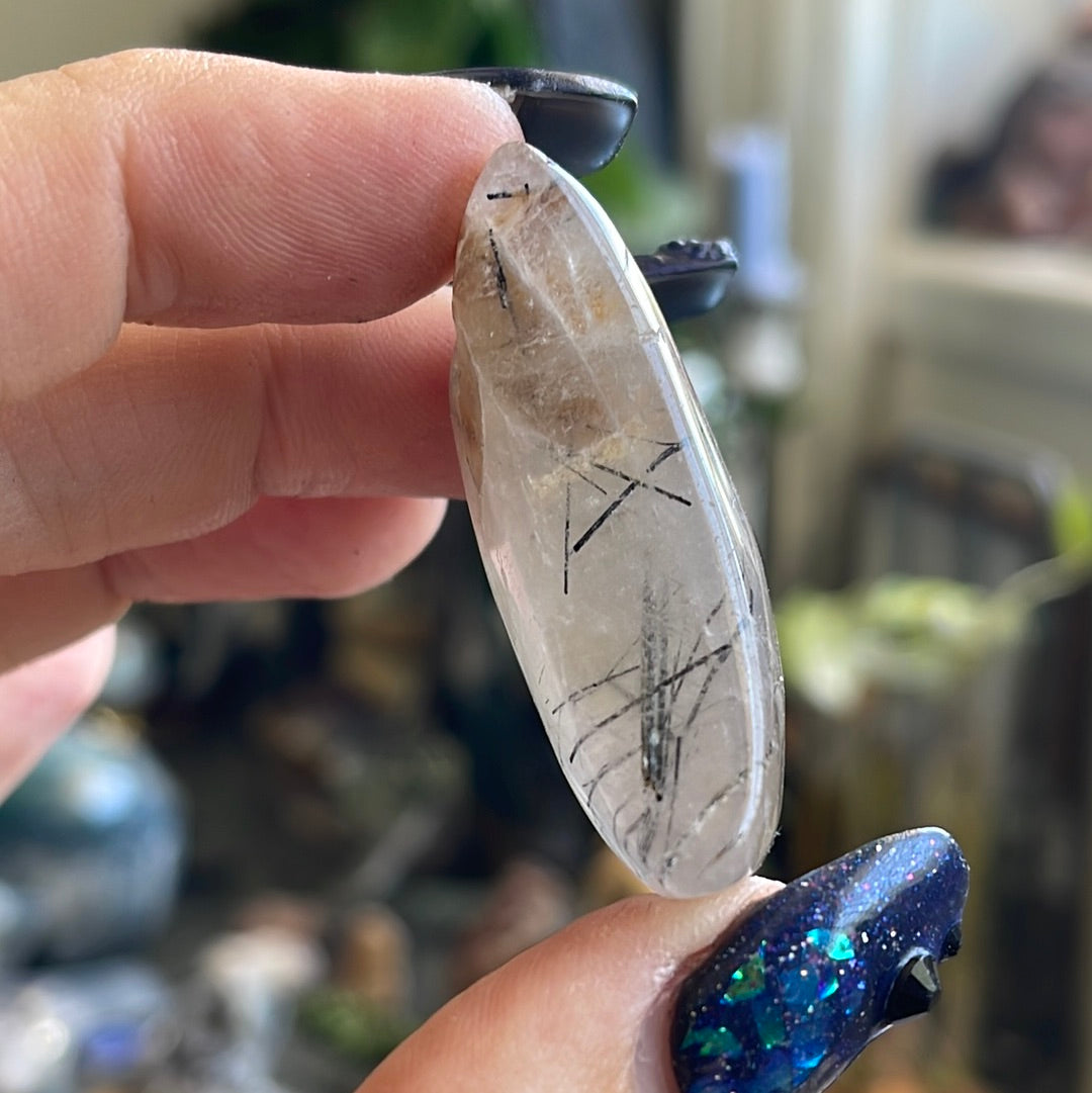 Black Tourmaline In Smoky Moon Carving