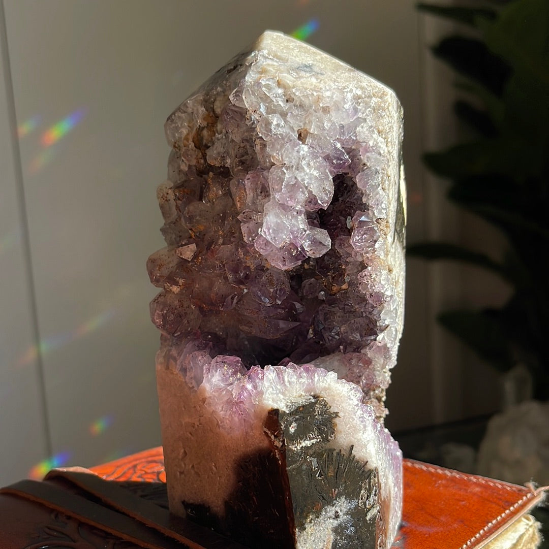 Pink Amethyst Tower With Druzy Cave