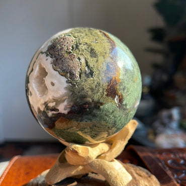 Moss Agate Sphere With Druzy