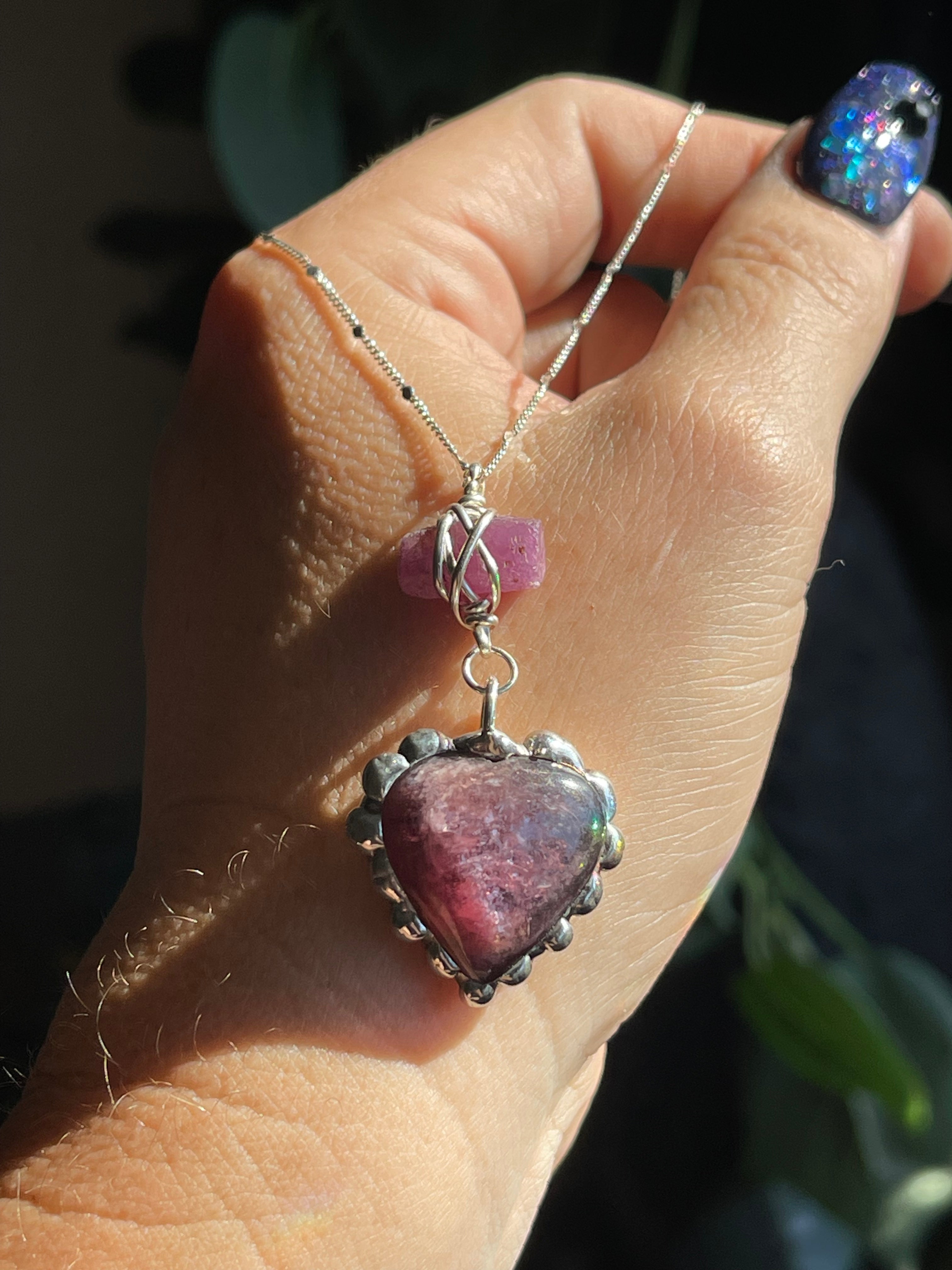Rare Purple Mica & Raw Ruby Crystal Necklace