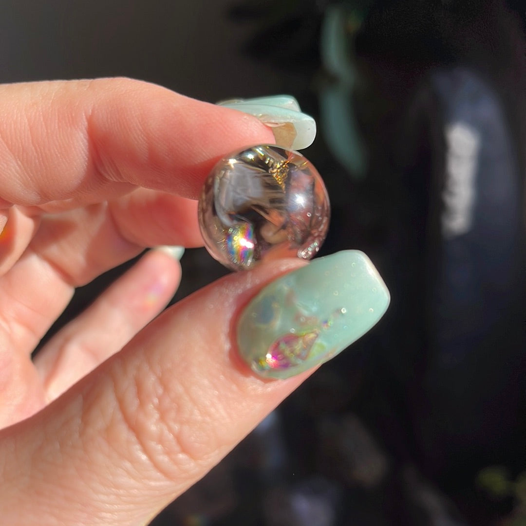 Mini Smoky Quartz Sphere With Rainbow Inclusion