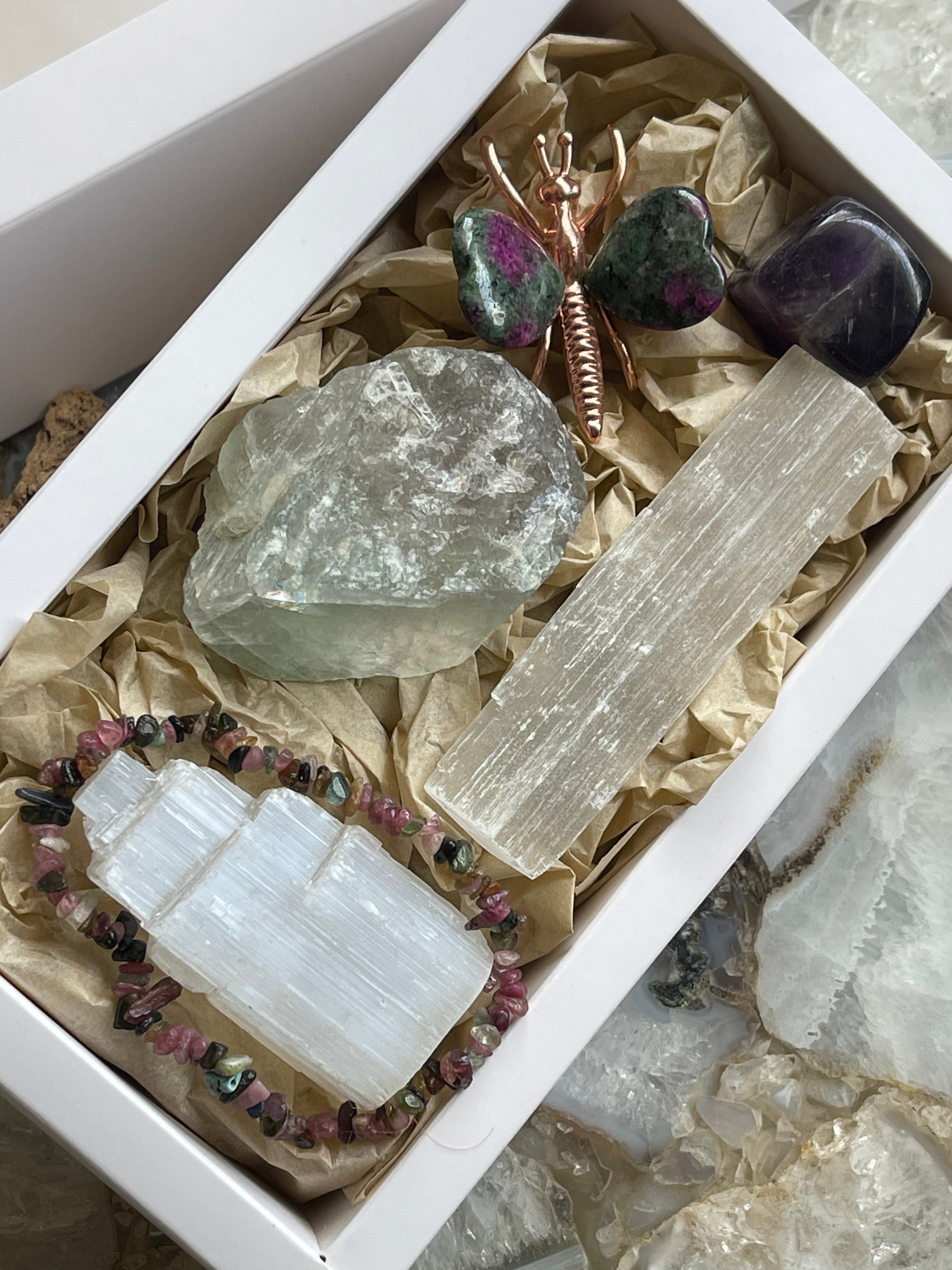 Small Selenite & Mixed Crystal Mystery Box | Australia | Crystal Collection | Giftbox