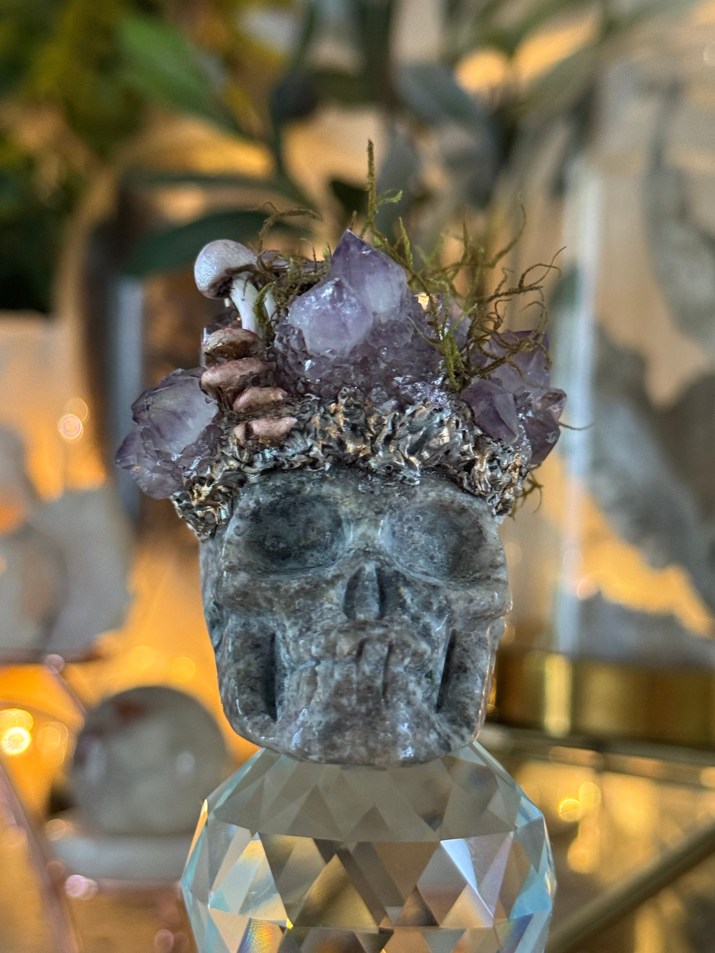 Amethyst Realm Holder | Hand Sculpted Crystal Skull