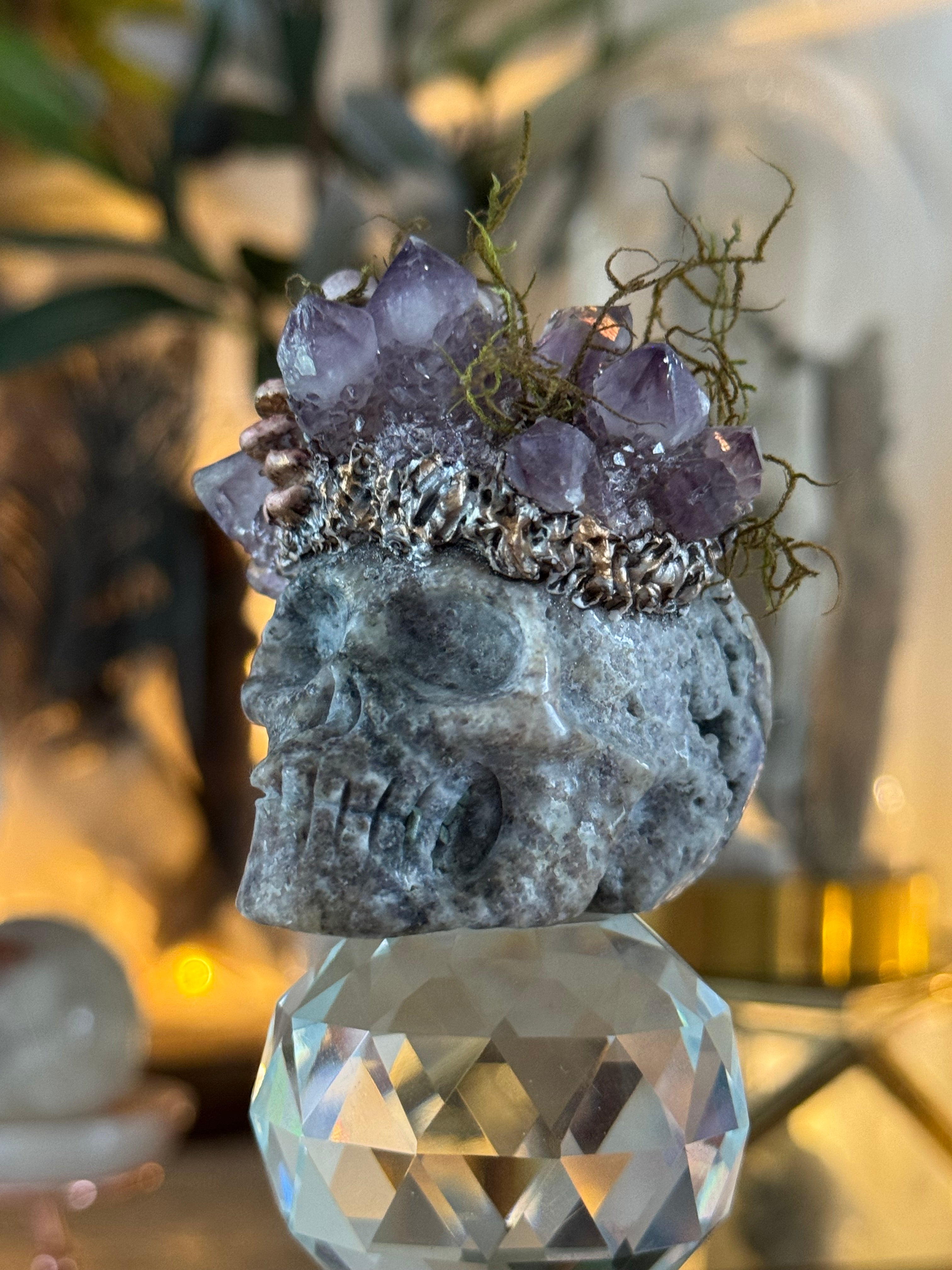 Amethyst Realm Holder | Hand Sculpted Crystal Skull