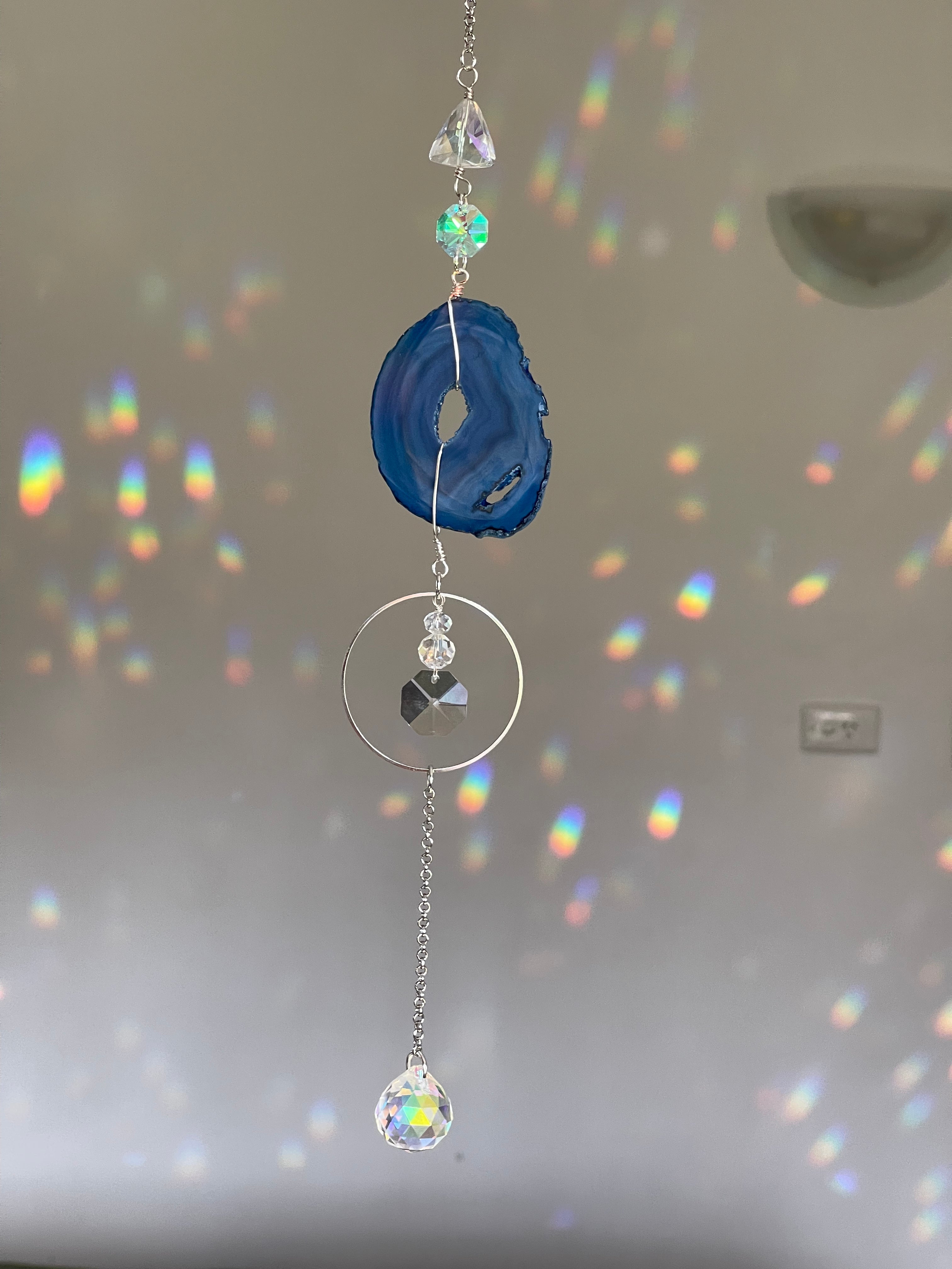 Small Blue Agate Crystal Suncatcher
