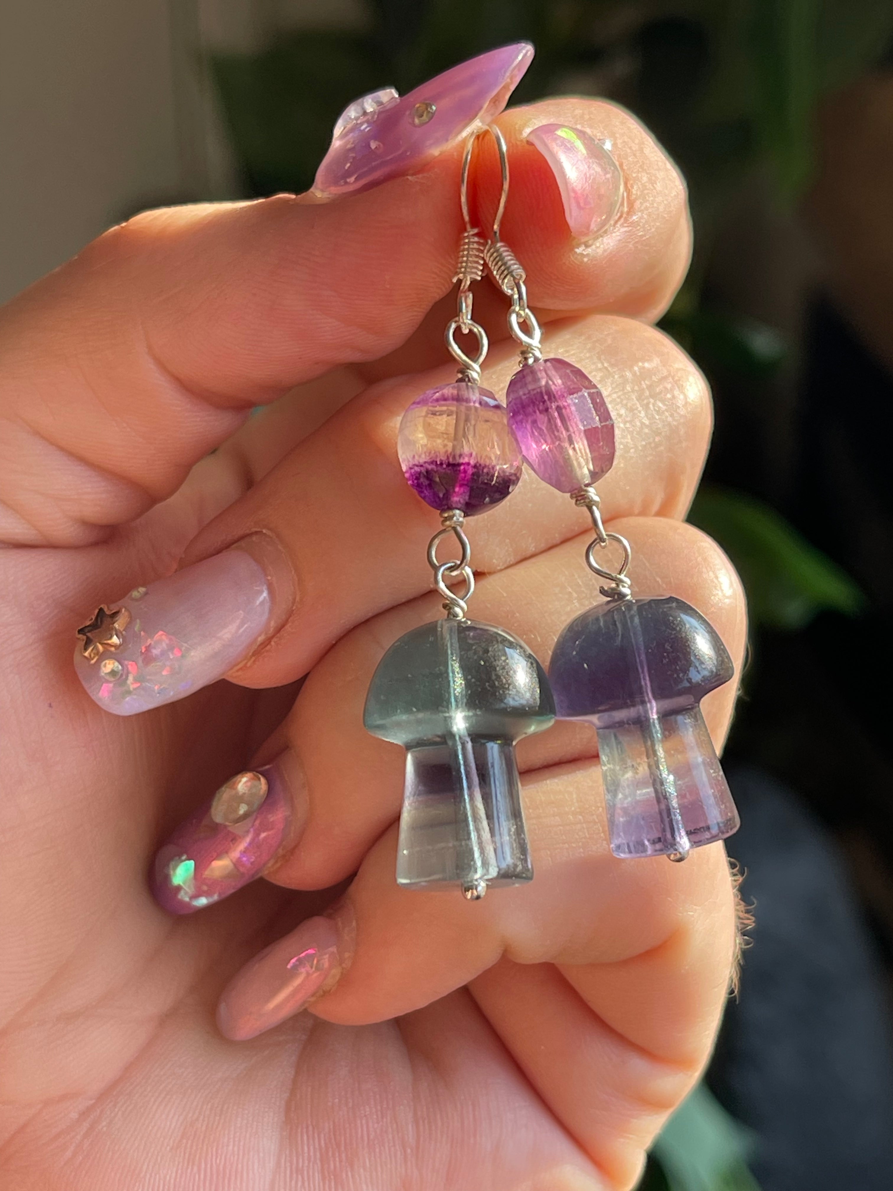 Fluorite Mini Mushroom Handmade Earrings