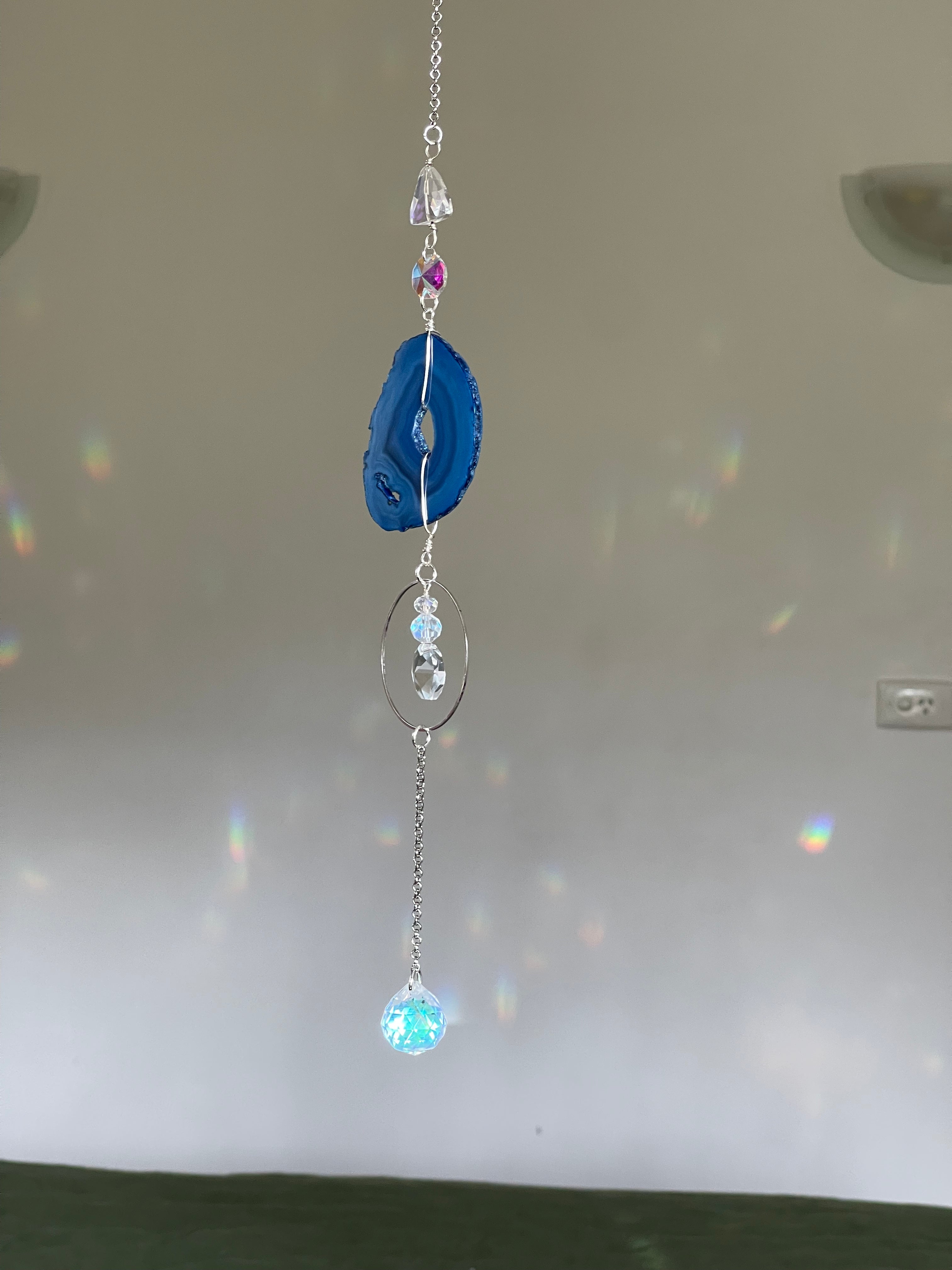 Small Blue Agate Crystal Suncatcher
