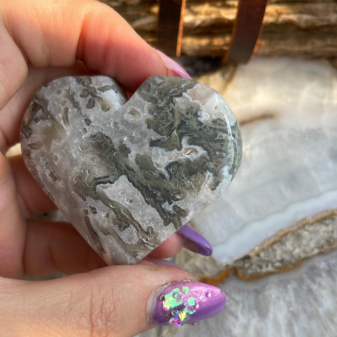 Moss Agate Heart Carving