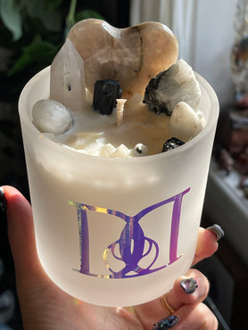 Moonstone & Black Tourmaline Hidden Treasure Crystal Infused Candle | Hidden Jewellery Inside