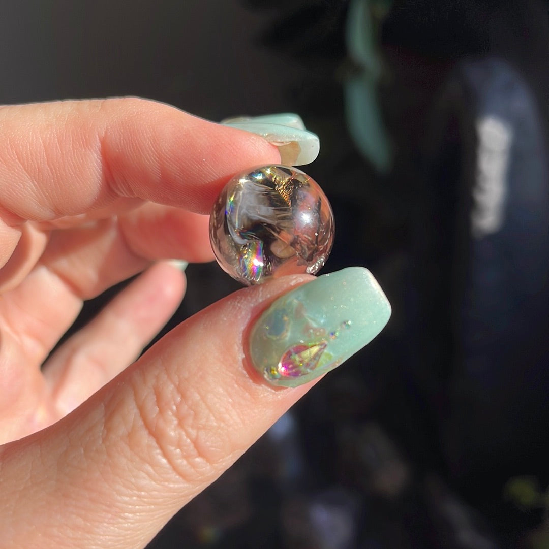 Mini Smoky Quartz Sphere With Rainbow Inclusion