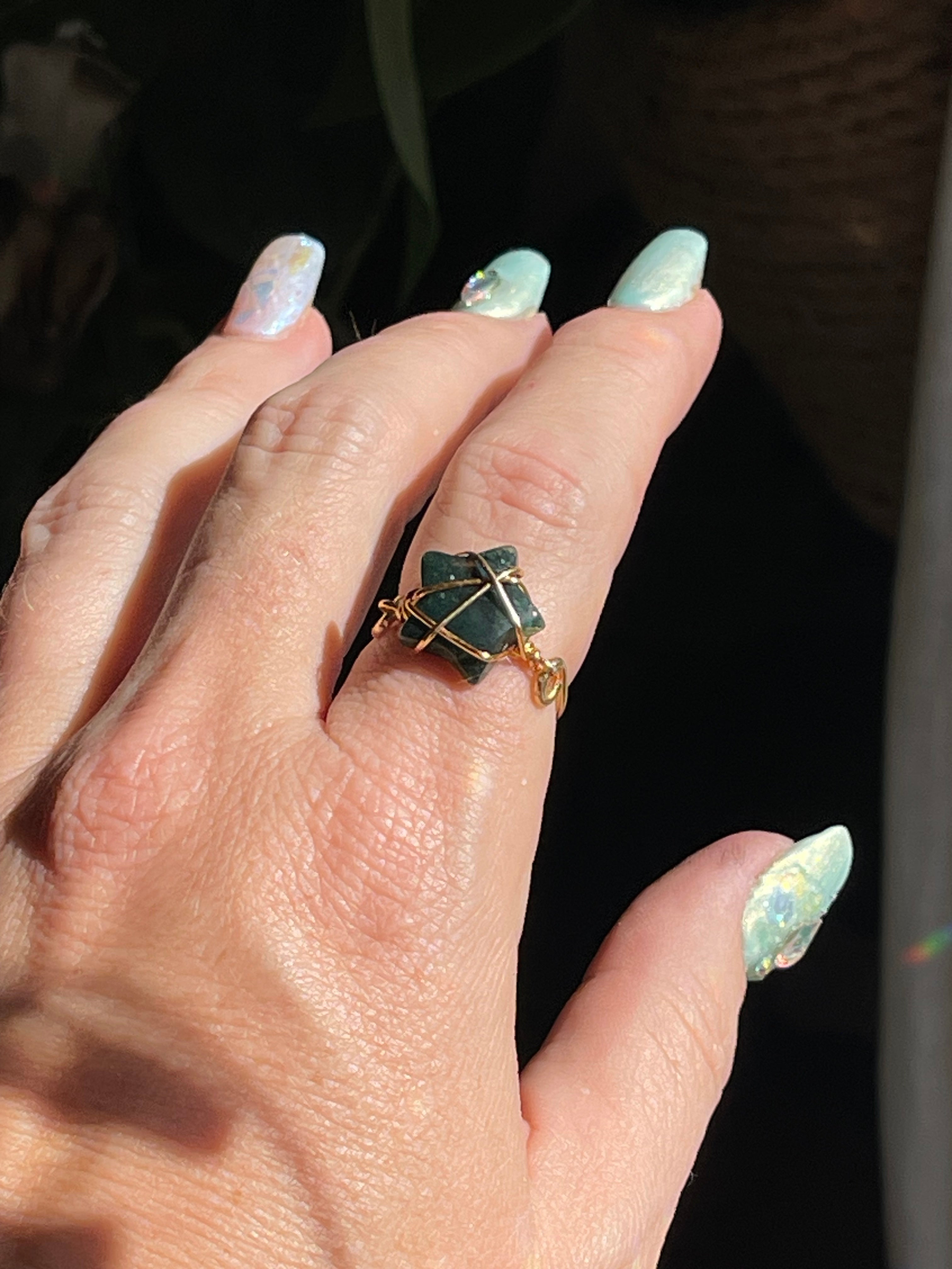 Moss Agate Gold Ring