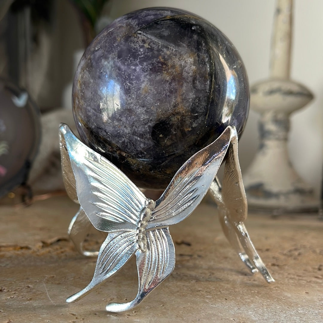 Silver Butterfly Metal Sphere Holder