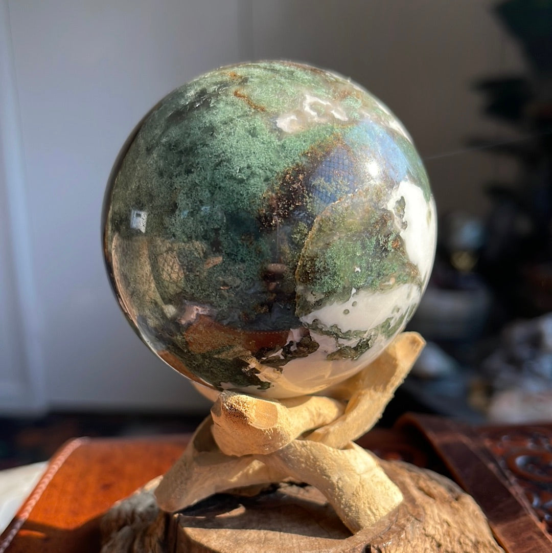 Moss Agate Sphere With Druzy