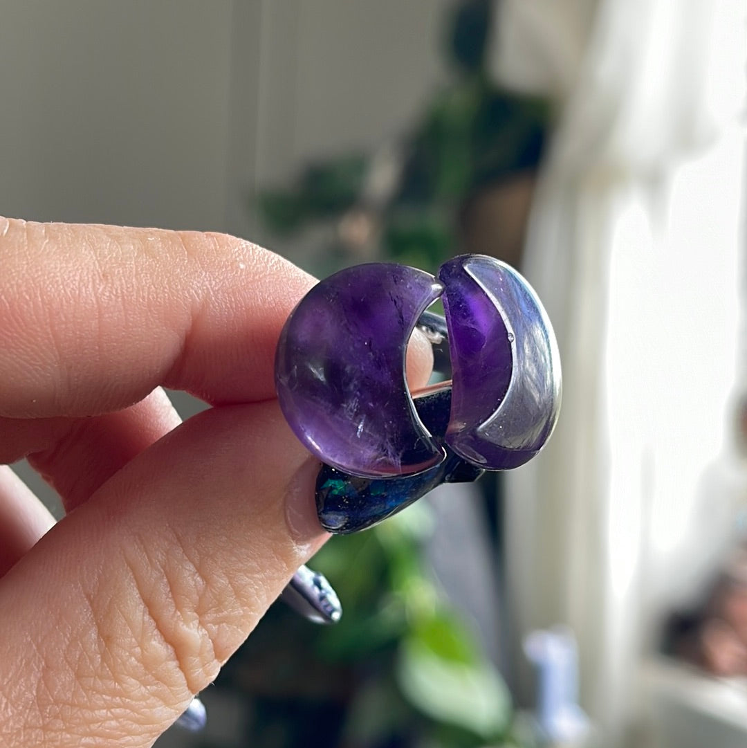 Purple Fluorite Moon 🌙 Stud Earrings