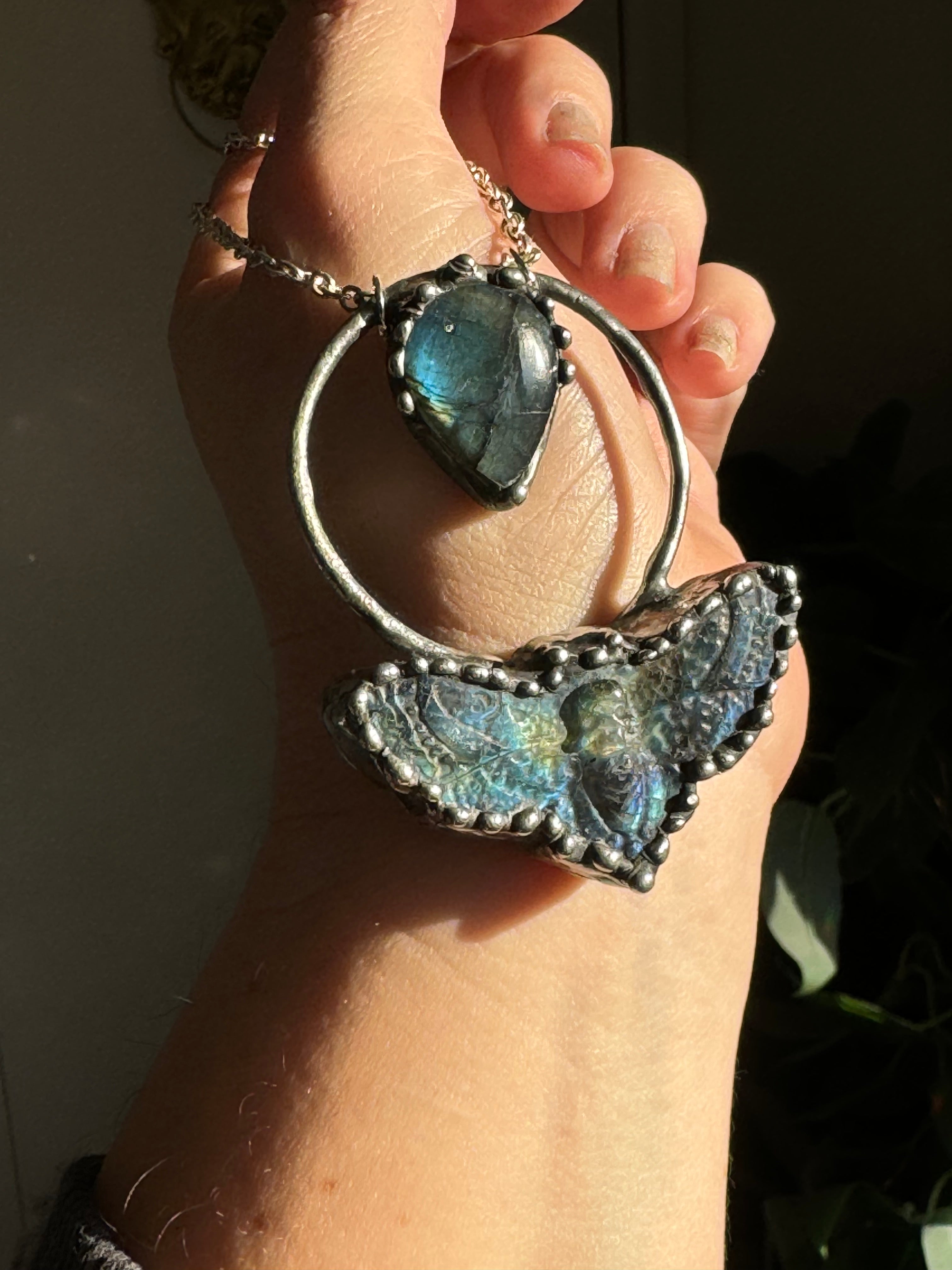 Labradorite Death Moth Necklace