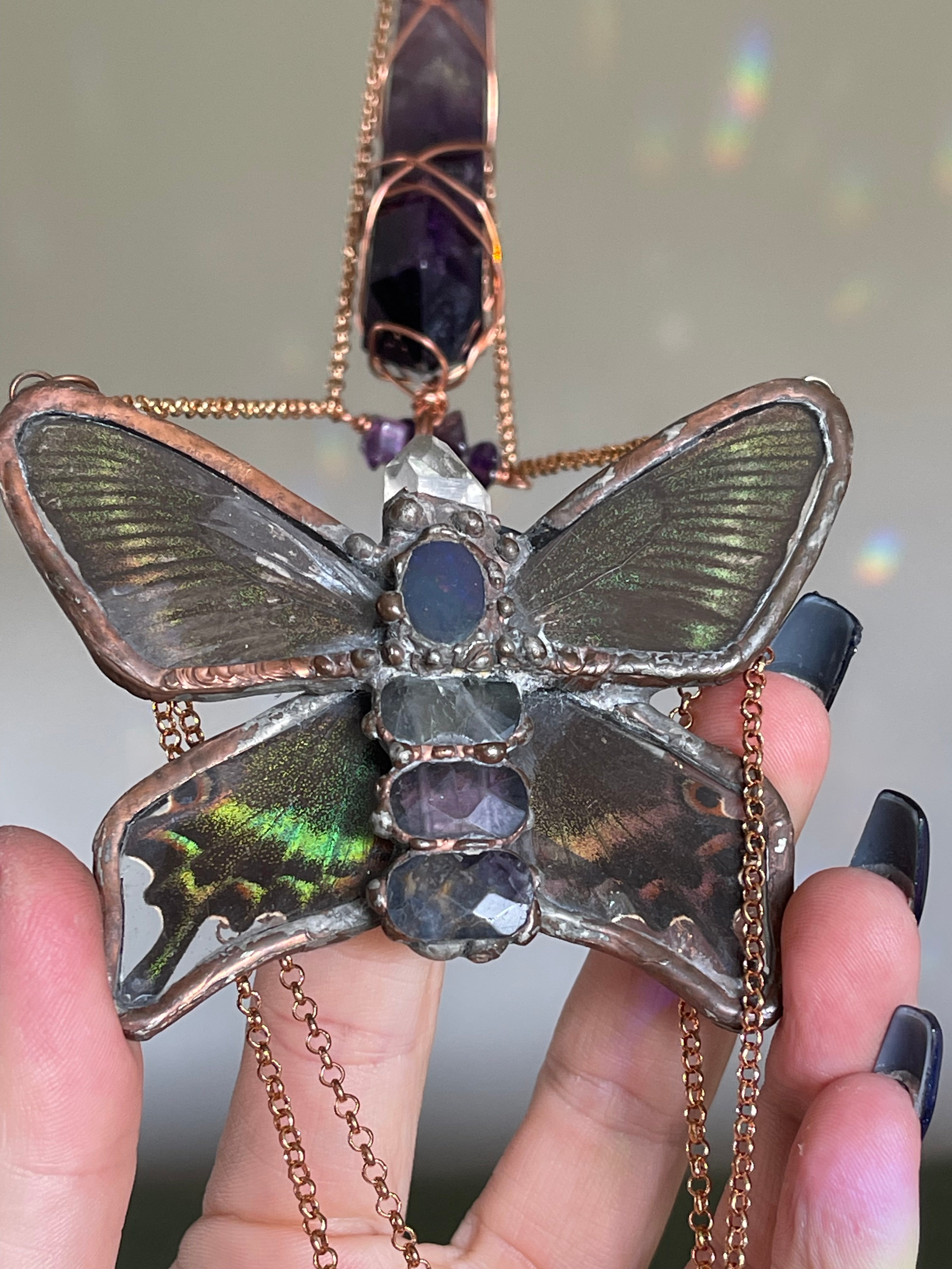 Real Butterfly & Opal Suncatcher