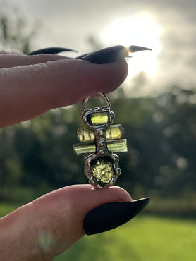 Moldavite & Green Tourmaline Pendant