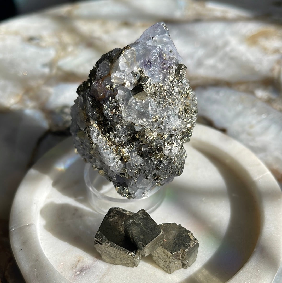 Rare Blue Fluorite With Pyrite Cluster