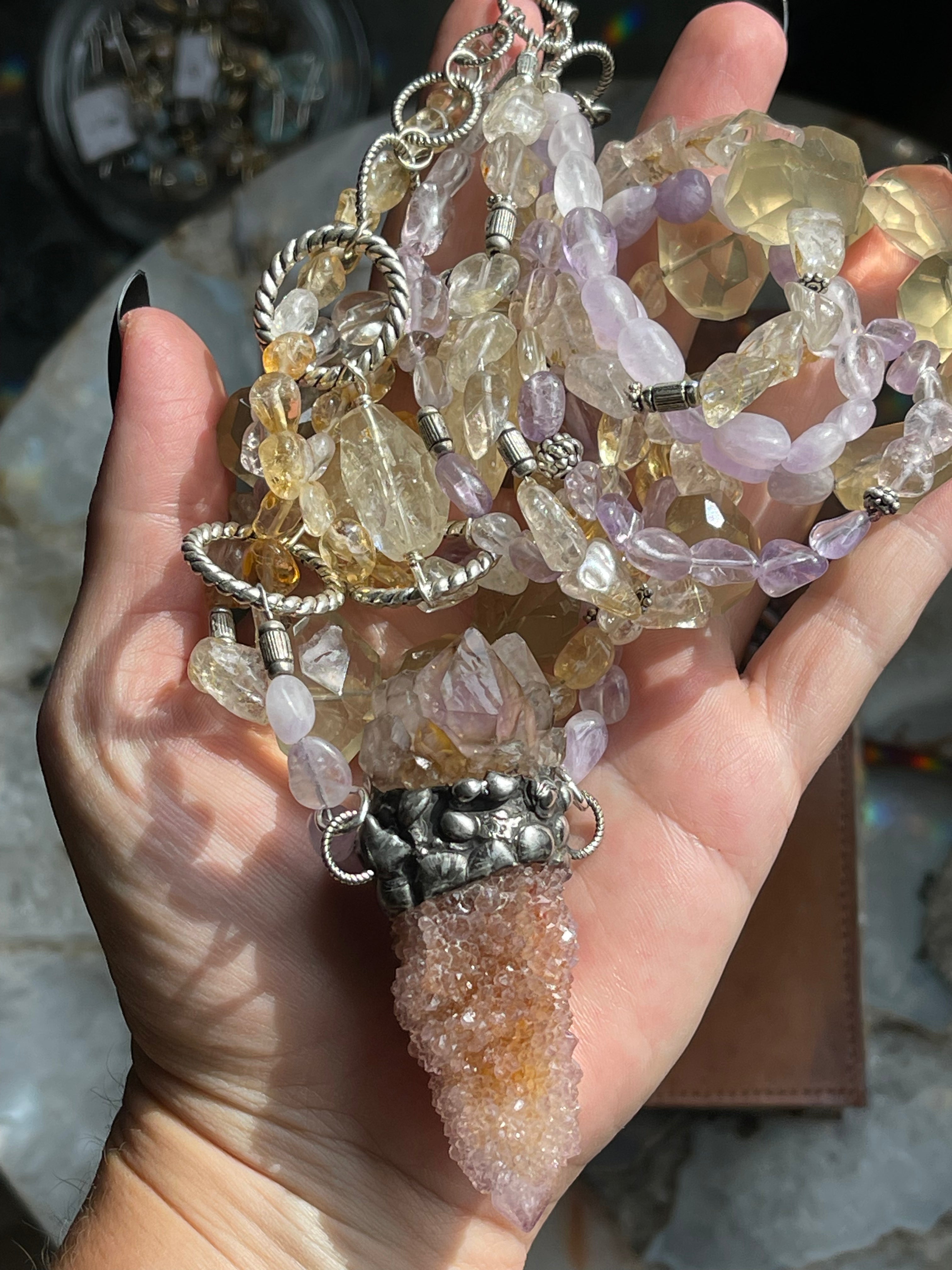 Spirit Quartz Amethyst & Citrine Statement Necklace