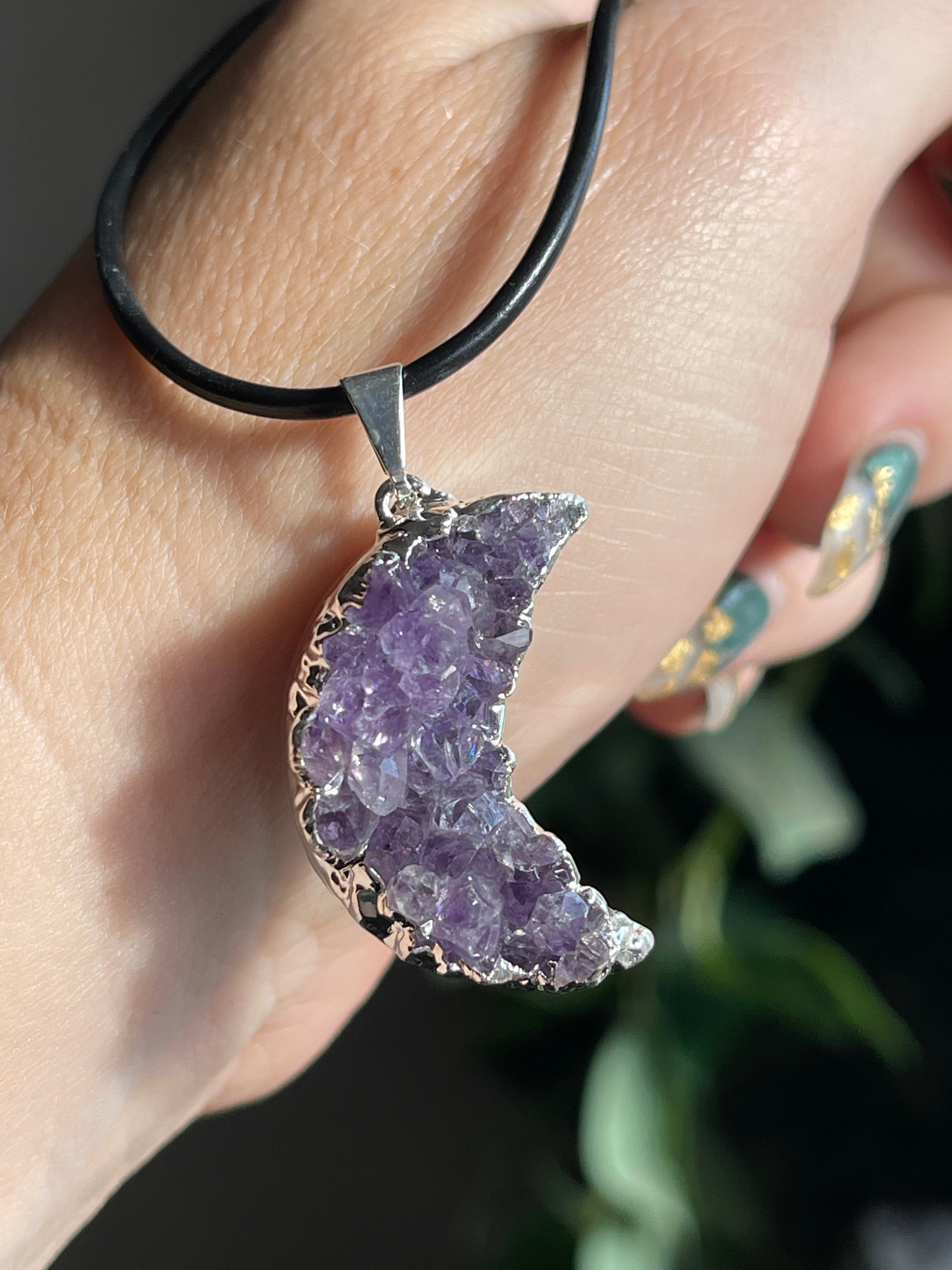 Amethyst Druzy Moon Necklace | Two Styles