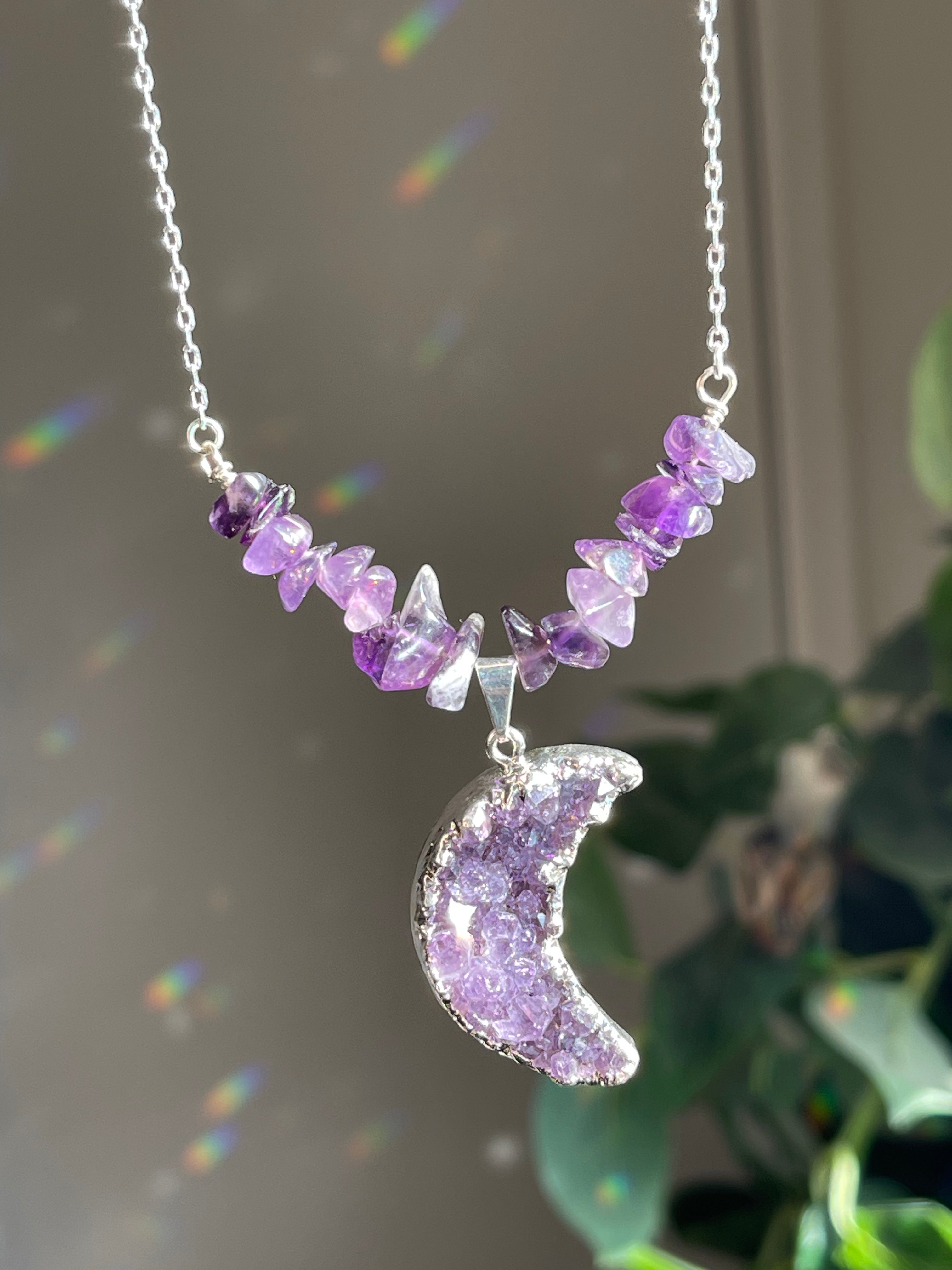 Amethyst Druzy Moon Necklace | Two Styles