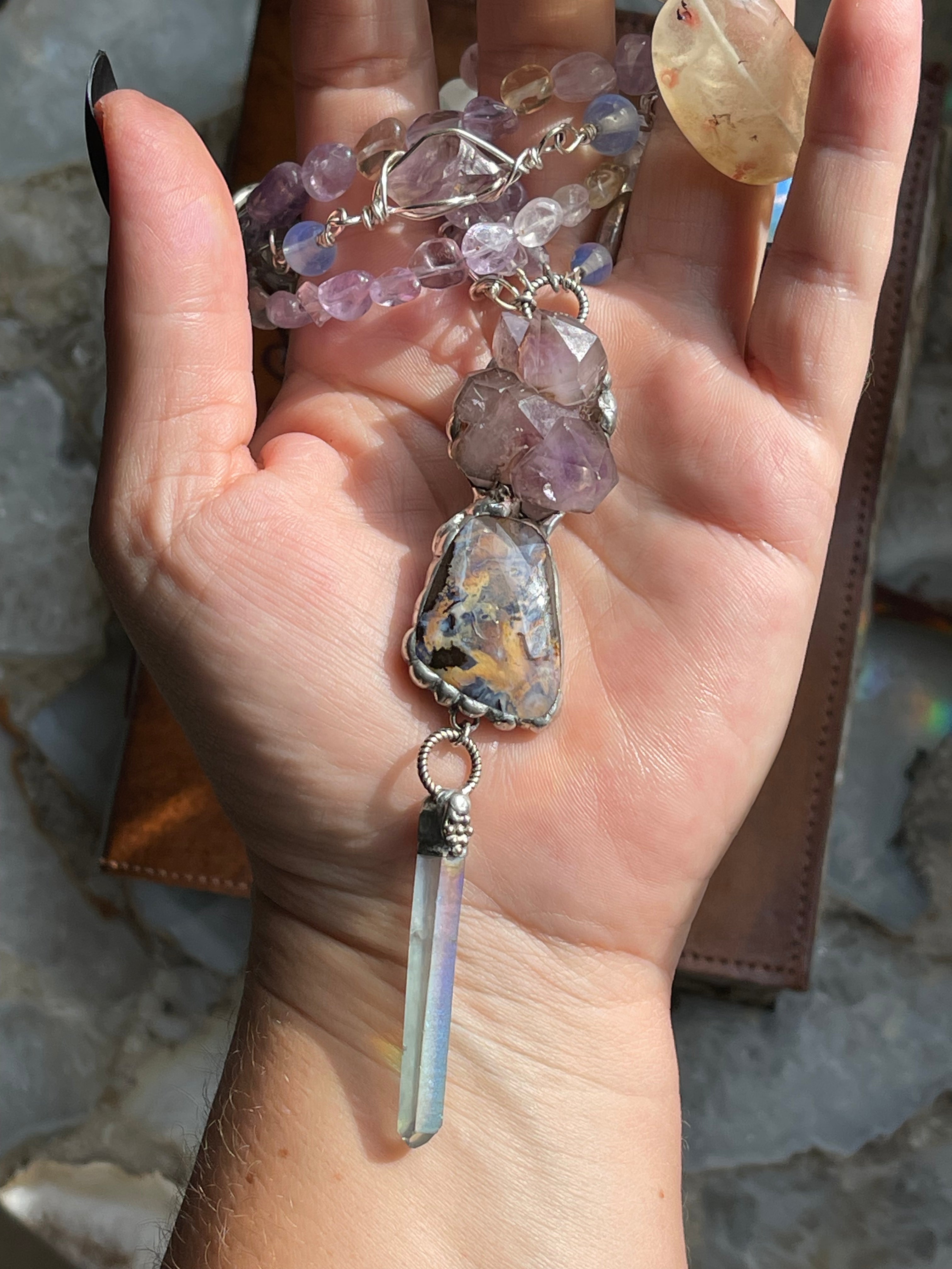 Australian Boulder Opal & Amethyst Statement Necklace