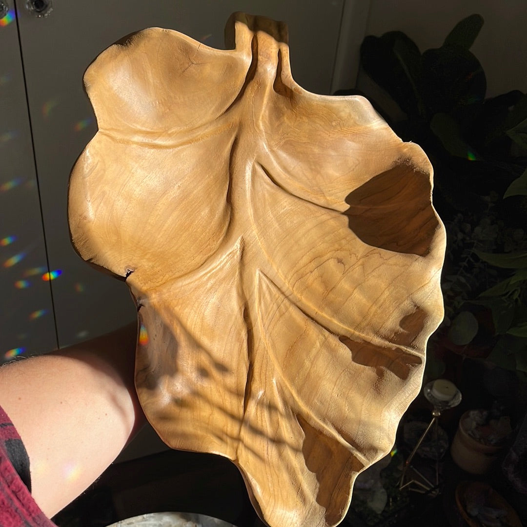 Large Wooden Leaf Bowl