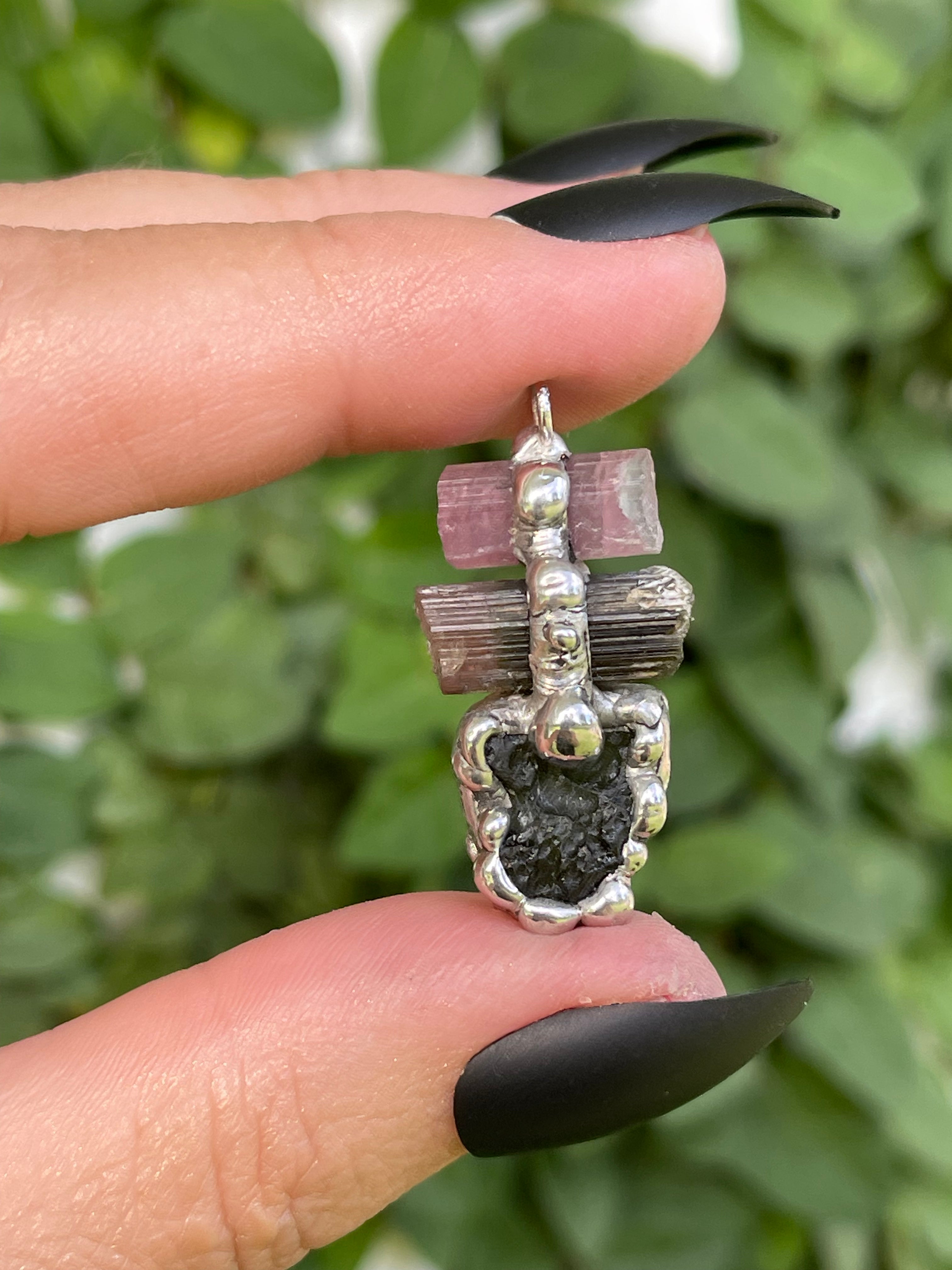 Moldavite & Watermelon Tourmaline Pendant