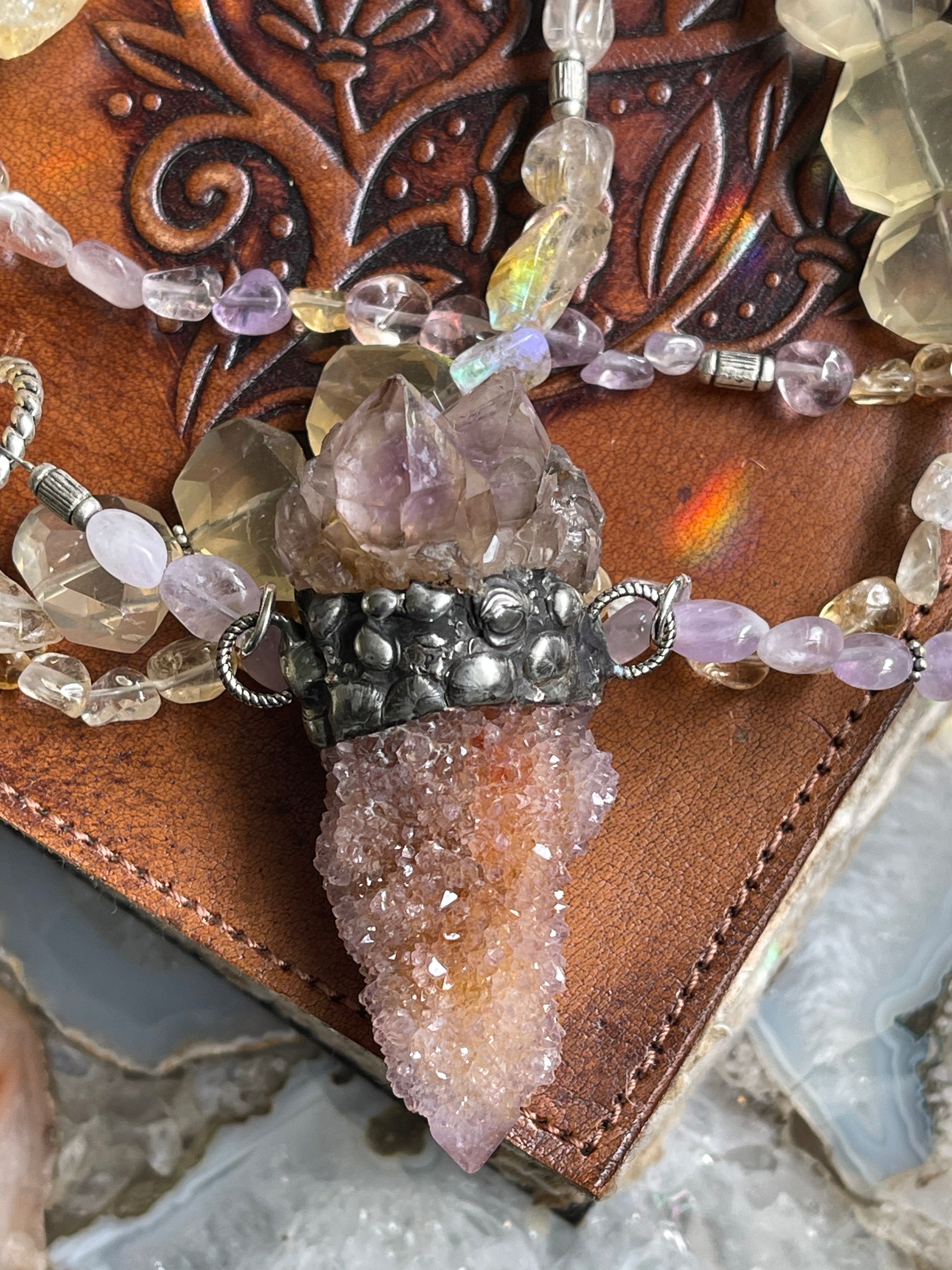 Spirit Quartz Amethyst & Citrine Statement Necklace