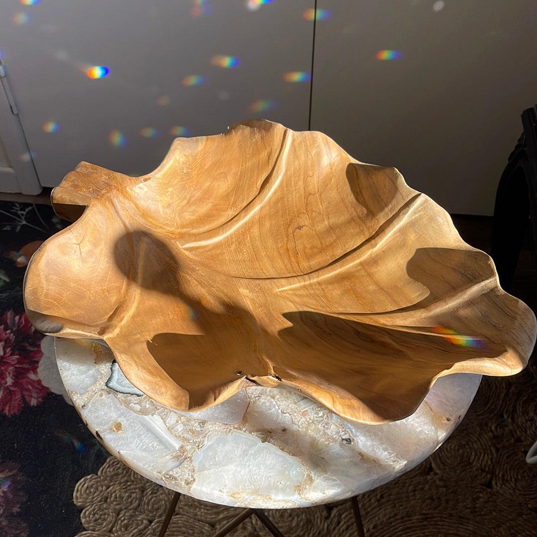 Large Wooden Leaf Bowl