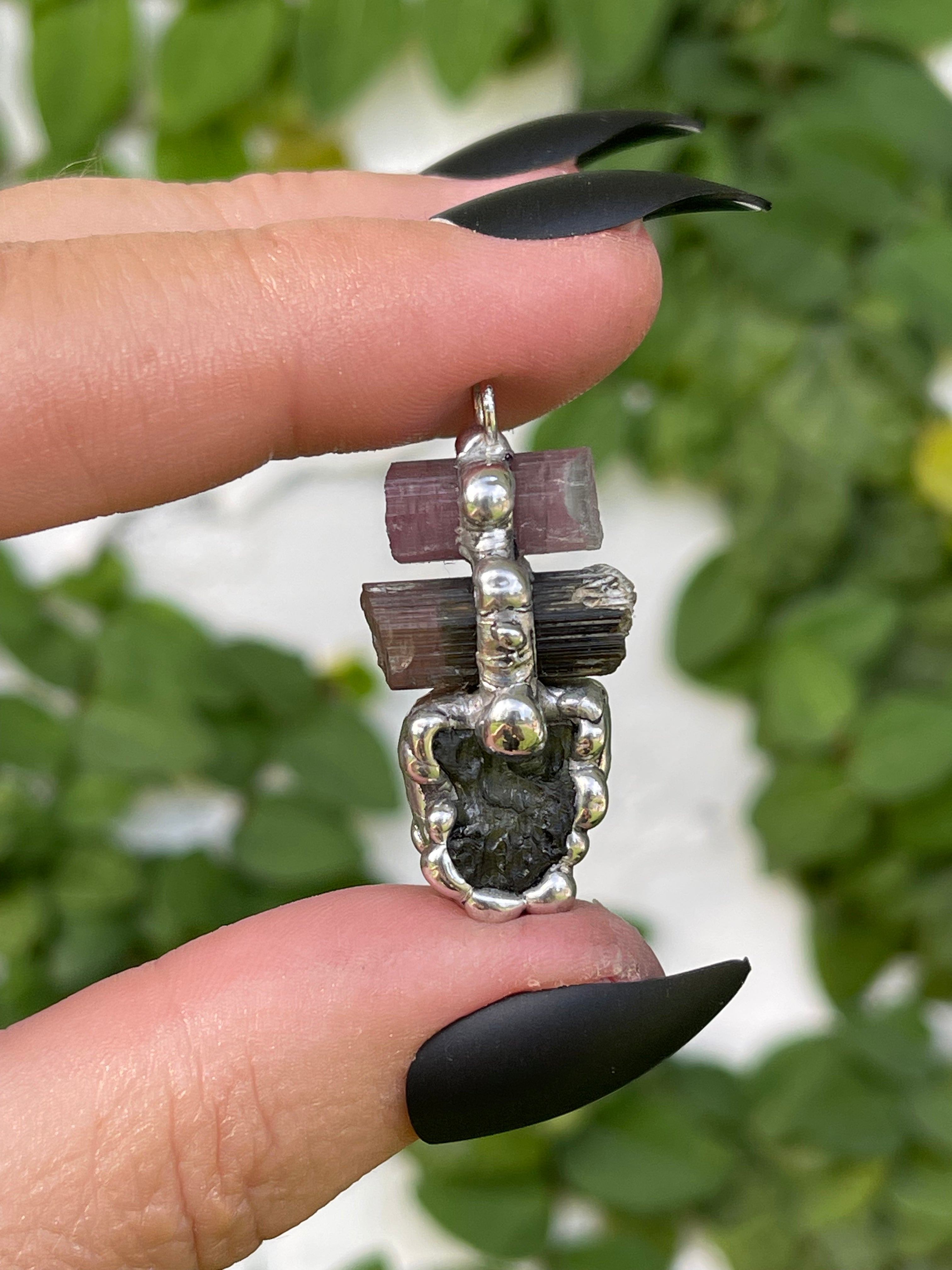 Moldavite & Watermelon Tourmaline Pendant