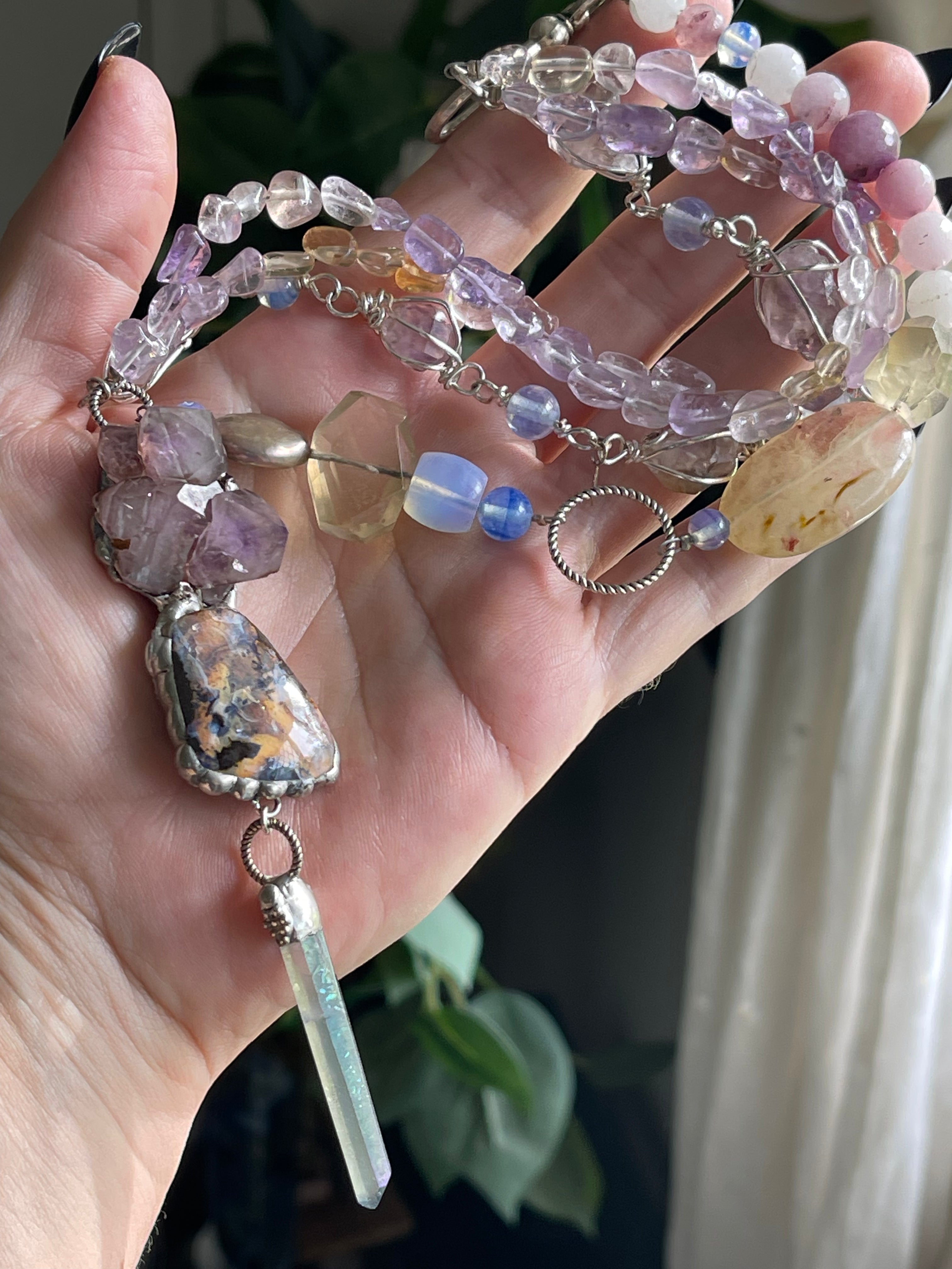 Australian Boulder Opal & Amethyst Statement Necklace