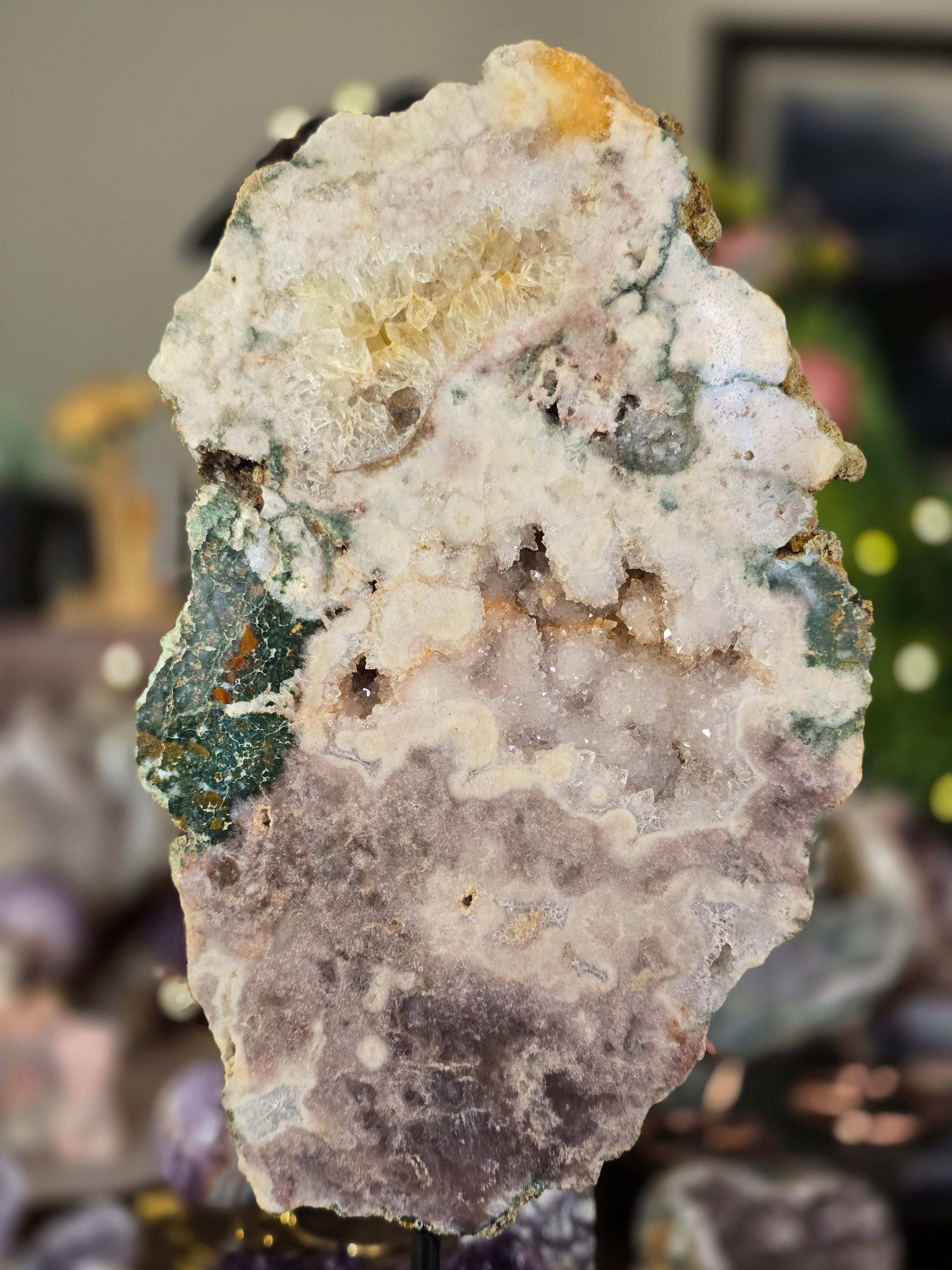 Pink Amethyst Slab On Stand | Brazilian