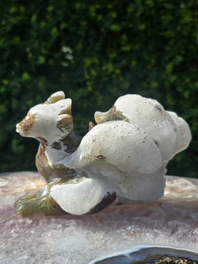 Moss Agate 7 Tail Fox Carving